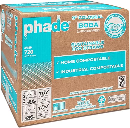 Miniatura 7 de phade Pajitas ecológicas de 9.0 pulgadas ColossalBoba 720 unidades, biodegradables marinos sostenibles, compostables, sin envolver, paquete de 4