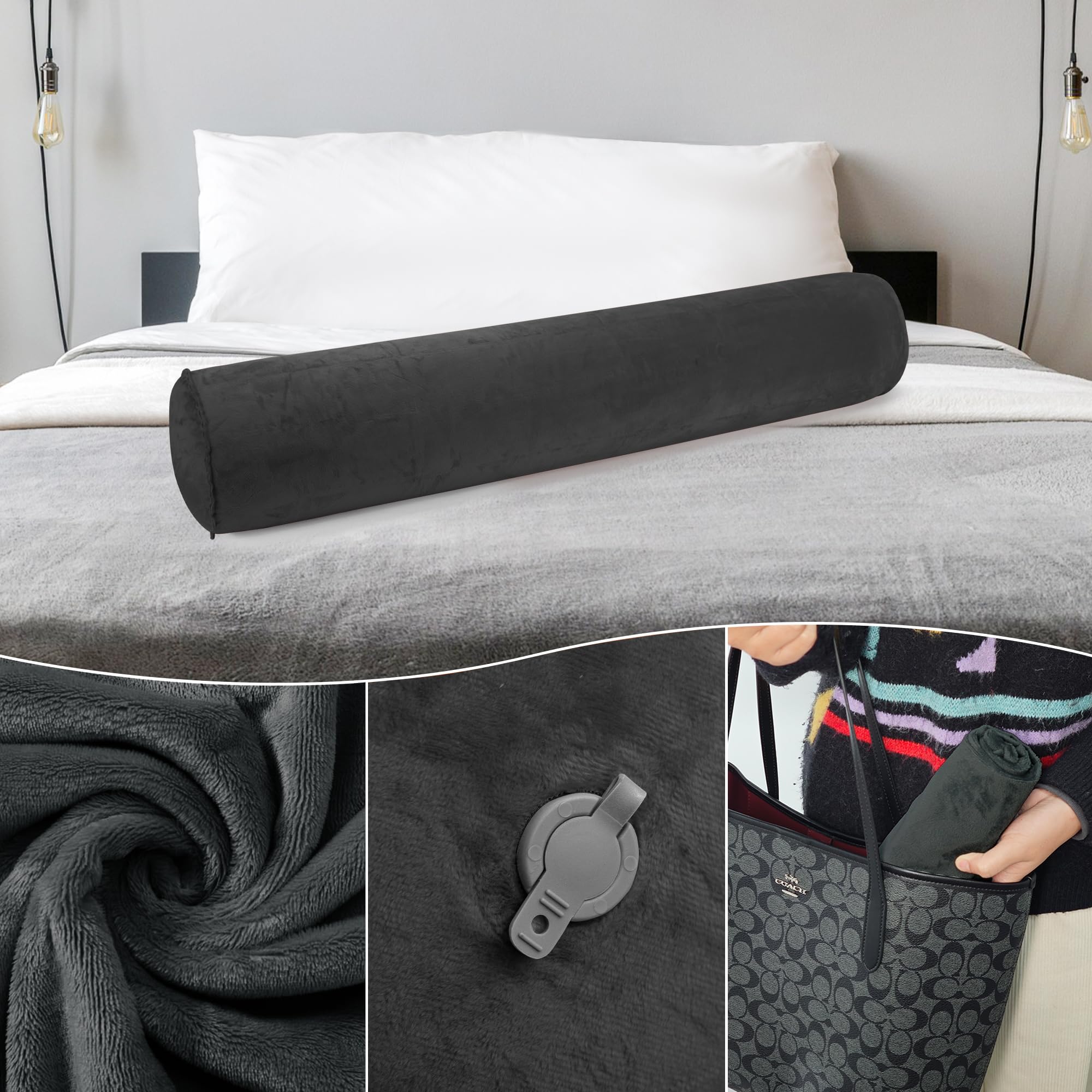 Aufblasbares Körperkissen für Erwachsene und Kinder, 119 cm Körperkissen für Seitenschläfer, Reise-Körperkissen für Bett, Nackenrolle, rundes Halswirbel-Zylinderkissen zum Schlafen