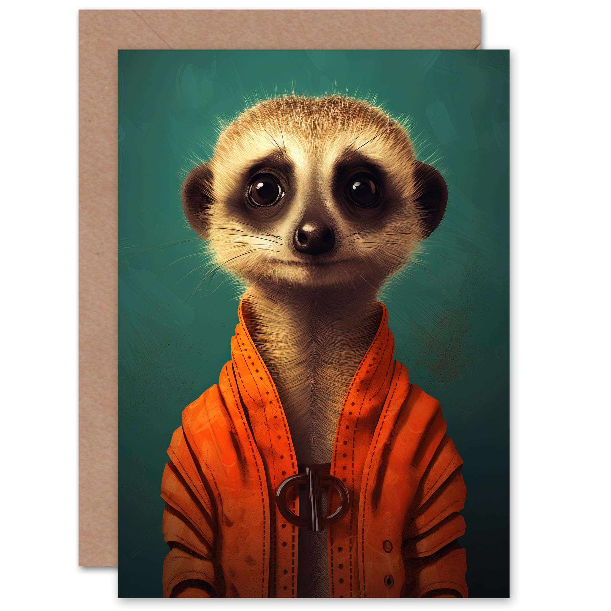 Artery8 Meercat Portrait Orange Fun for Him or Her Man Woman Thank You Thinking of You Get Well Soon Blank Art Greeting Card