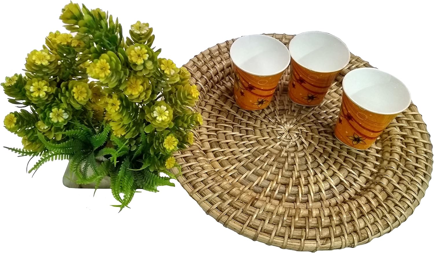 Handmade Rattan Tray, Plate, Placemats Eco-Frindly Round Woven for Dining Table Wicker Tray/Plate Size - 13" (1-Piece)