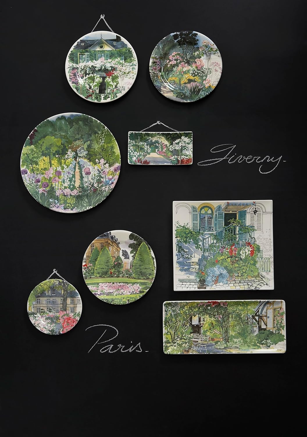 Gien ジアン パリからジヴェルニーへ デザートプレート　陶器皿 4枚セット ジアン(GIEN) ジヴェルニ(PARIS GIVERNY) 小皿 デザートプレート4枚