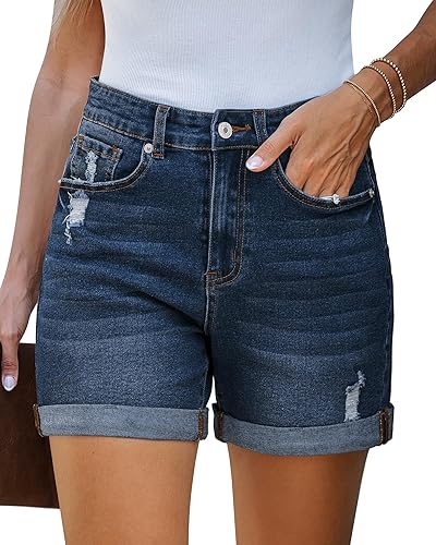 LookbookStore High Waisted Jean Shorts Denim Shorts - XX-Large - Darkness Blue