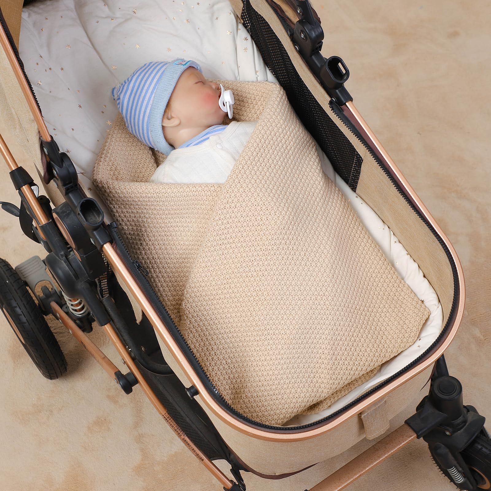 Neiwech Cellular Baby Blanket Knitted Cozy Soft Crib Stroller Receiving Swaddle Blankets for Newborn Boys Girls 100 * 80cm Camel - Image 2