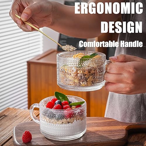 Miniatura 4 de Claplante Juego de 6 tazas de café vintage, tazas de té de café de vidrio de 14 onzas con asa, cristalería transparente en relieve con 6 cucharas,