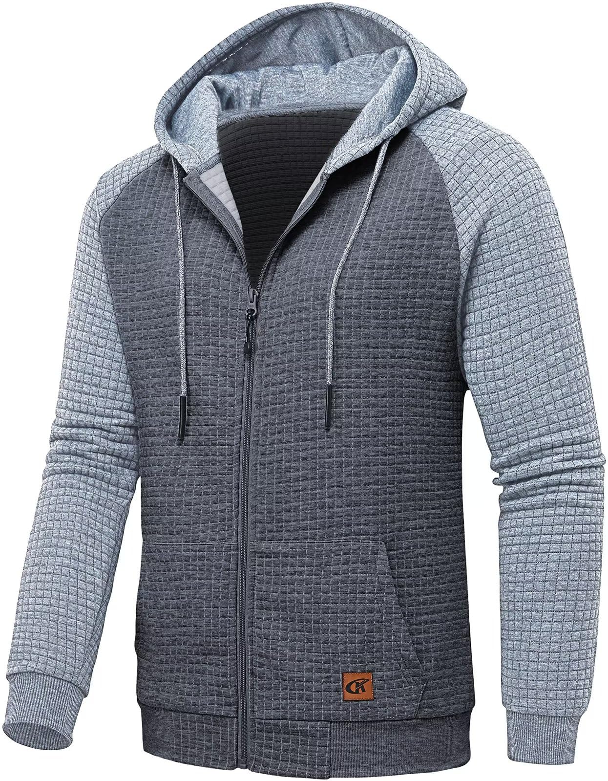 GAR BETHE Men's Jacquard Plaidcloth Lightweight Zipper Hoodie Sweatshirt Jacket