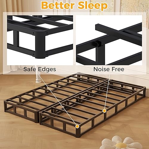 Miniatura 68 de Somier individual XL de 9 pulgadas, base de cama de metal resistente con funda de tela, base de colchón, fácil montaje, sin ruido, color negro 9