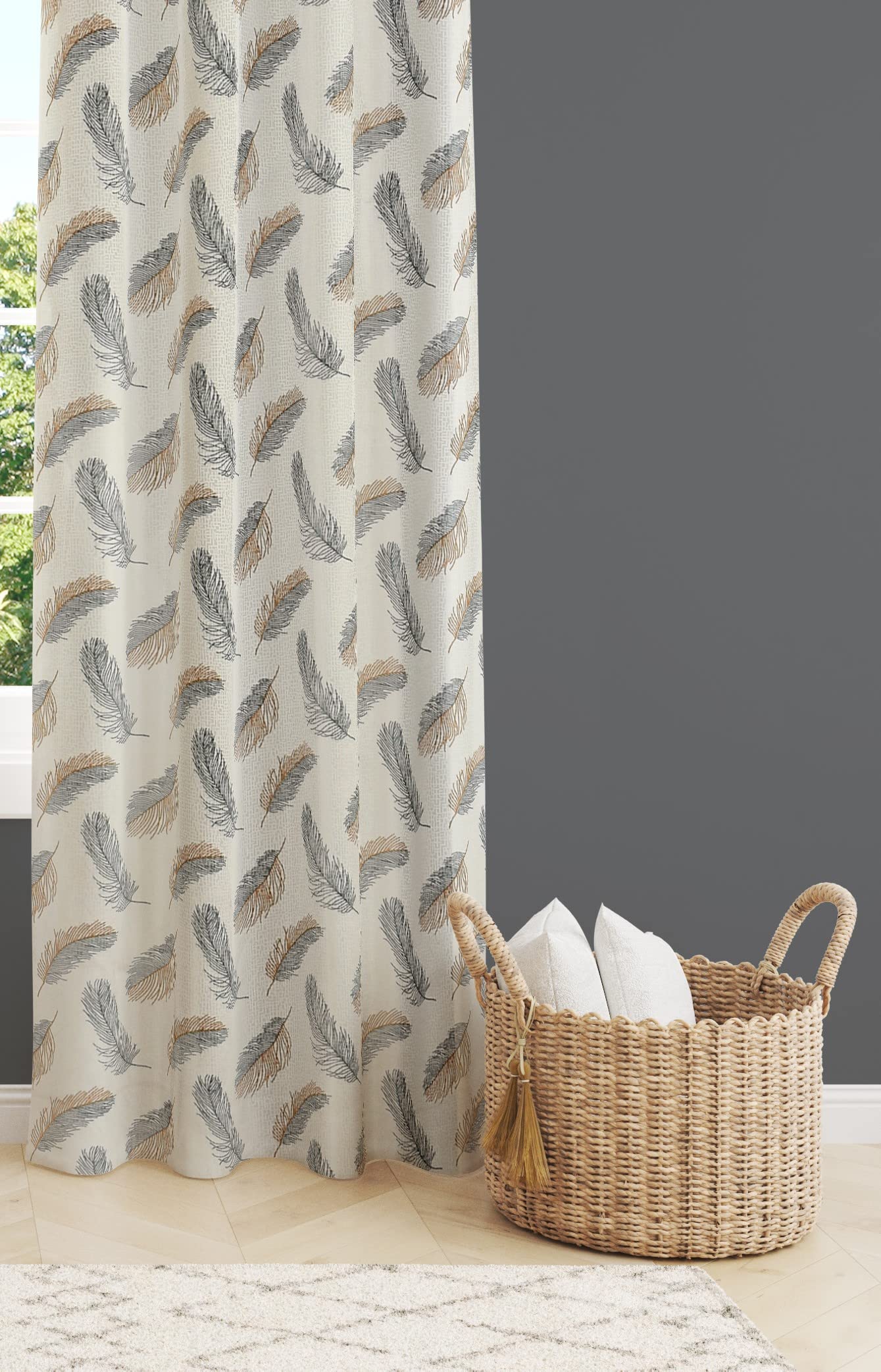 Yarnis Feather Printed Light-Filtering Curtains 5 Feet Long for Window Living Room, Grey, Parda, 1 Piece - Image 4 thumbnail