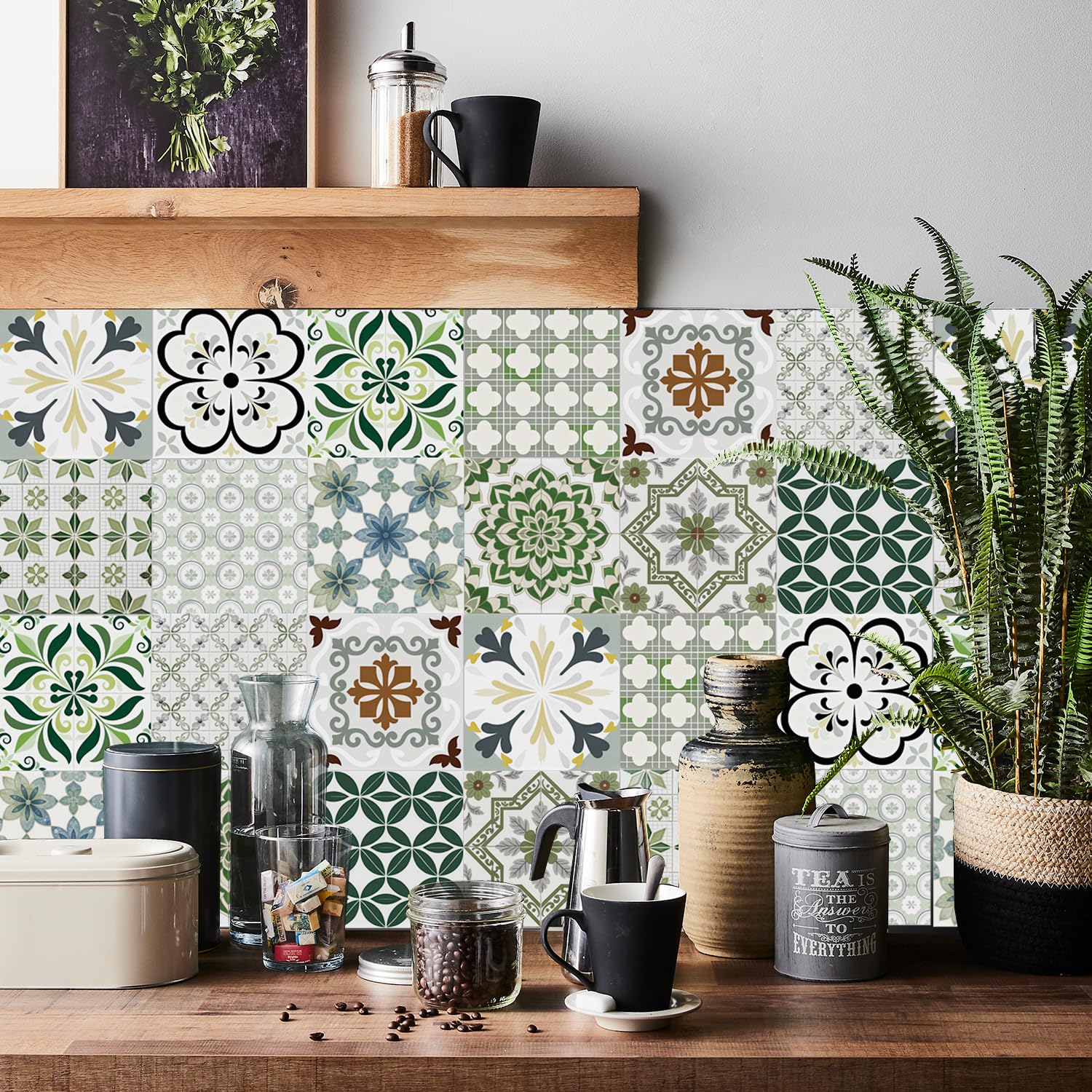 RwalkinZ Tile Stickers for Kitchen 24 pcs Stick on Tiles Kitchen Bathroom