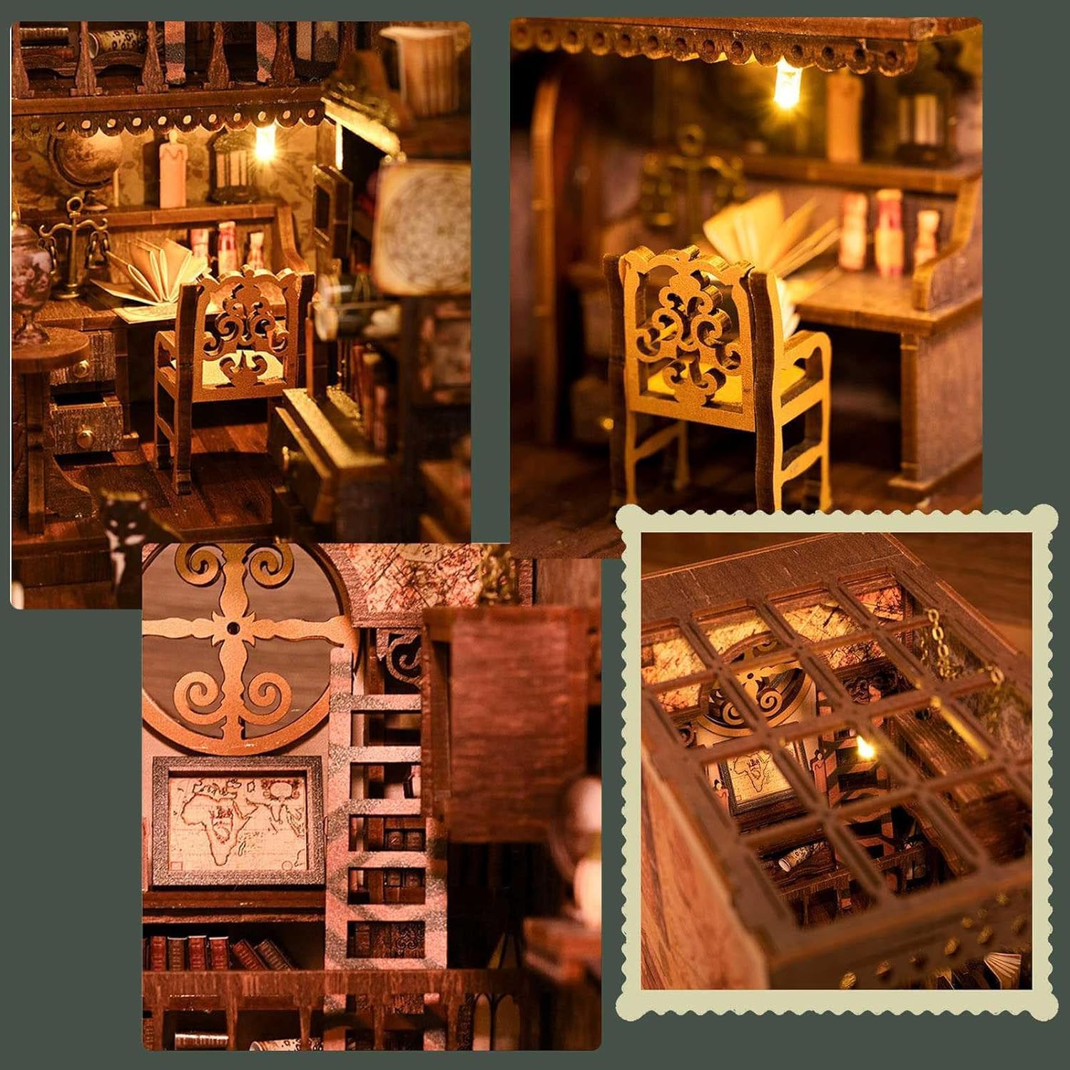 Model edukacyjny Zestaw kącika książek, DIY domek dla lalek Booknook wstaw wystrój alei, drewniane puzzle 3D ze światłem, edukacyjne zestawy do budowania półek na książki, budowanie modeli regałów