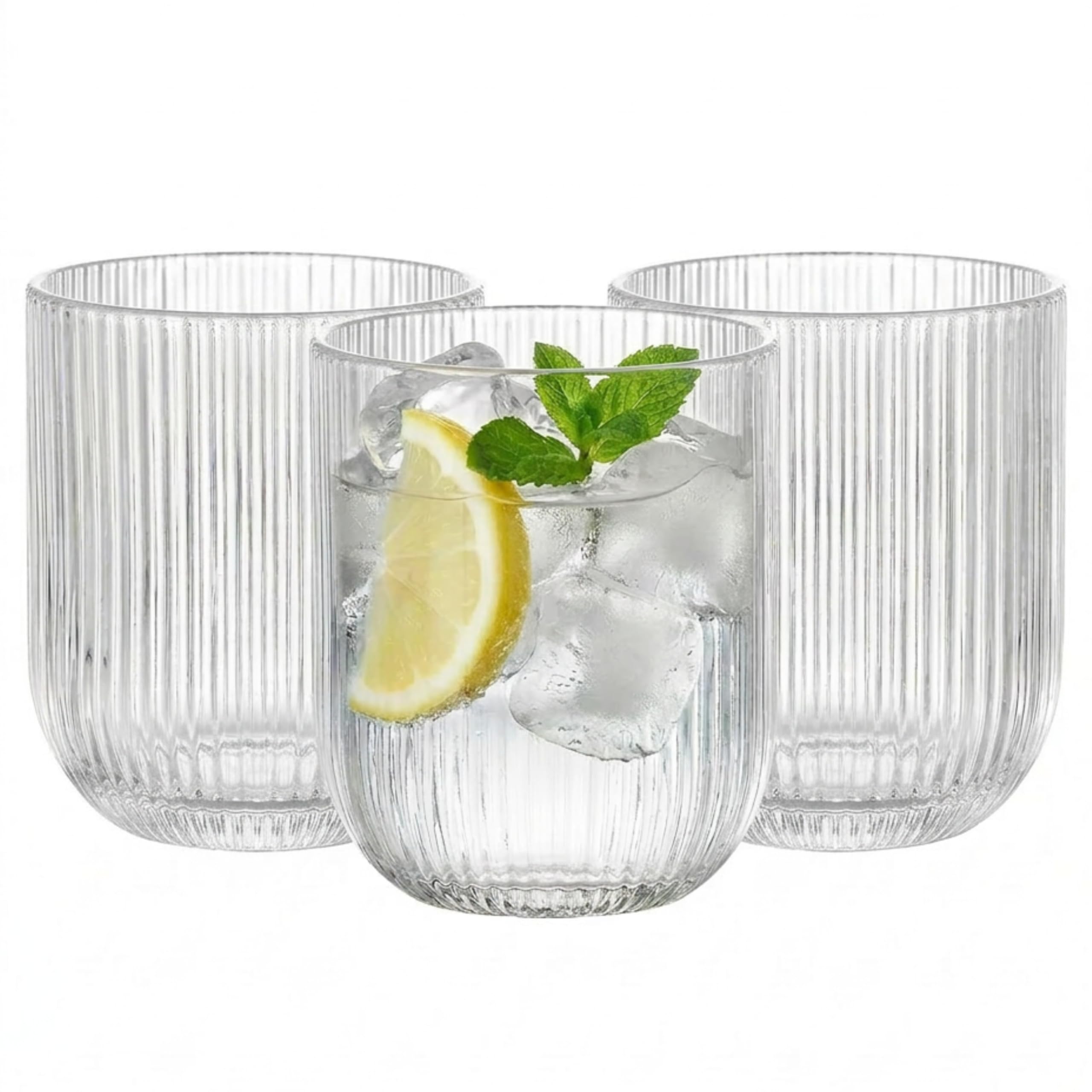 Zoha Relief Crystal Gläser Set | Design Riffle Glass | Trinkgläser Cocktail Gläser Eiskaffeegläser Matcha Gläser Wasser Tee Saft Kaffee | Spülmaschinengeeignet | 280 ml (8er S)