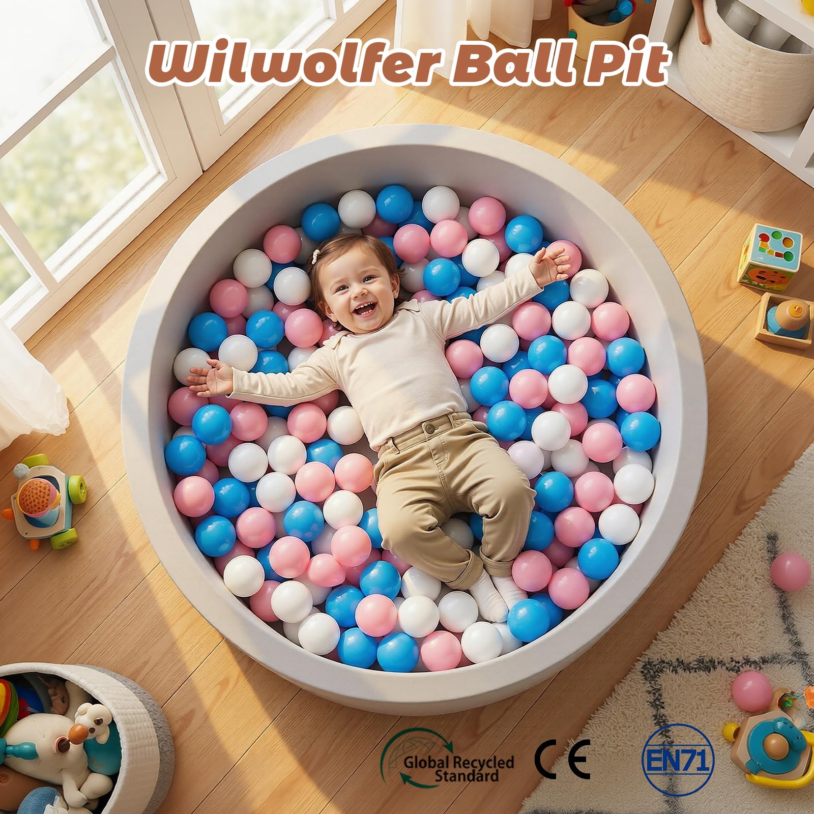 Wilwolfer Bagno per palle per bambini piccoli: piscina pieghevole per bambini – piscina rotonda morbida – morbida schiuma morbida per bambini – morbida schiuma memory foam – interno / esterno (grigio)