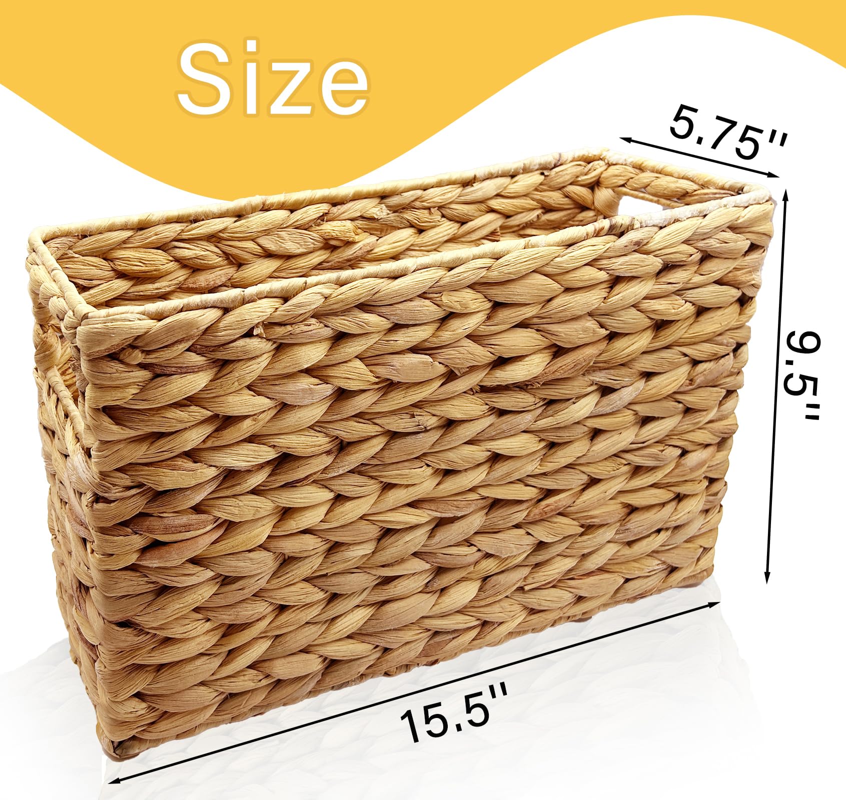Nexboraque Porte-revues tissé à la main, panier à magazines en jacinthe d'eau, étroit 39,5 x 14,5 x 24 cm, rangement pour salle de bain, bureau