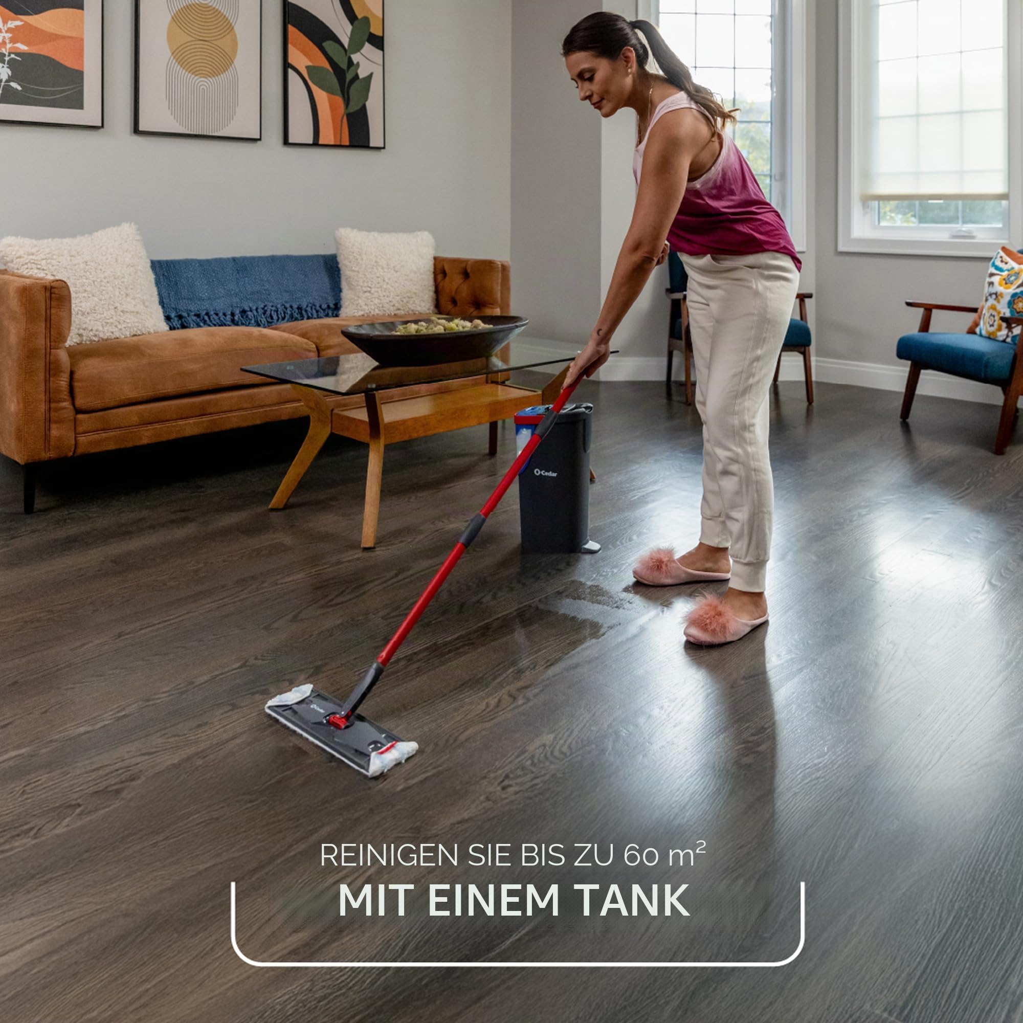 O-Cedar H2prO Flaches Wischmopp-System, schnelles Reinigungswerkzeug, Reinigung mit sauberem Wasser, maschinenwaschbar, wiederverwendbar, Mikrofaser-Wischpad, sicher auf Holzböden, Vinyl, Fliesen,