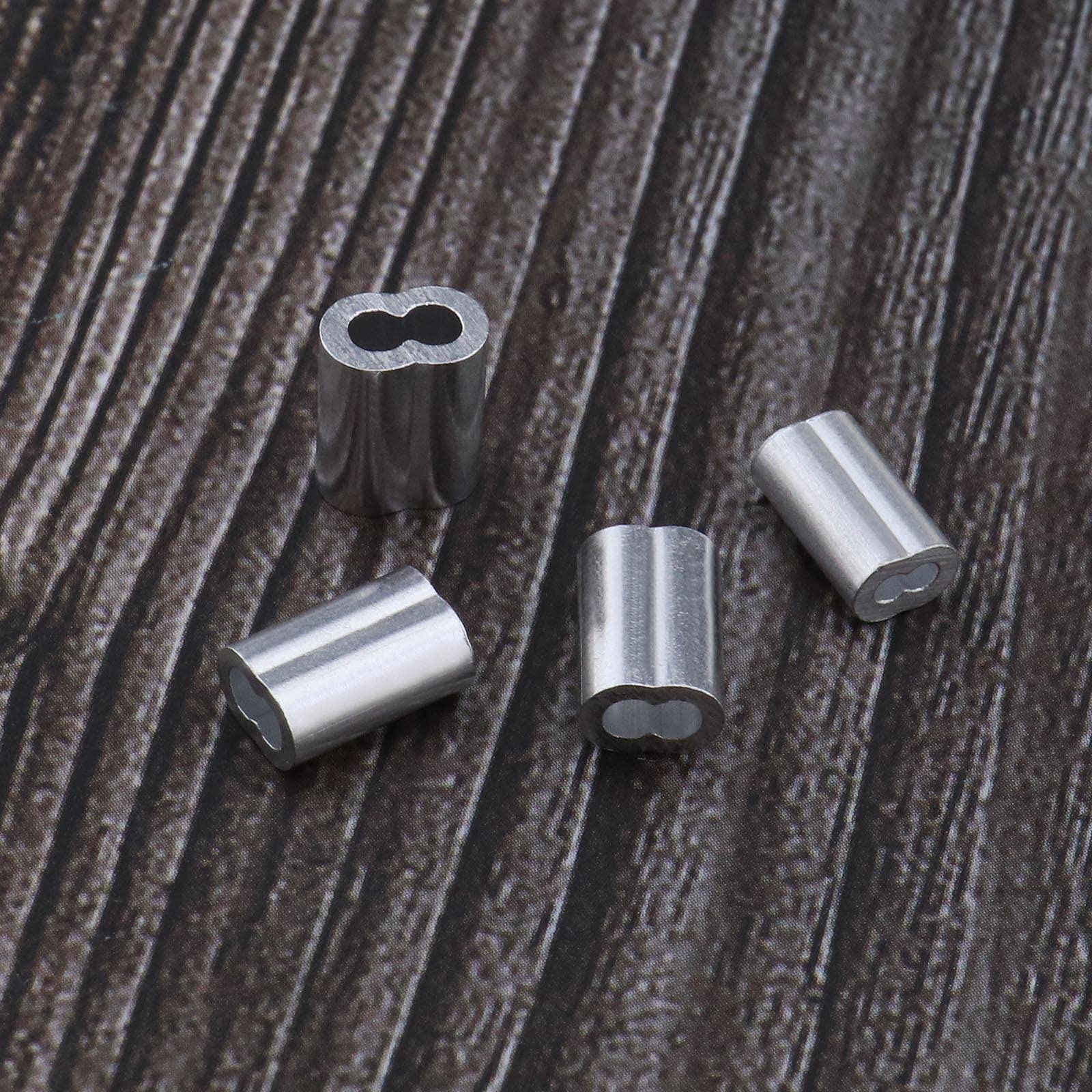 ECSiNG 200 Stück Aluminiumhülsen Clips mit Doppellöchern für 1,2 1,5 2,0 3,0 mm Kabel-Drahtseil, Haustier-Leine, Doppelhülsen, Crimp-Schleife, Kabel-Clips