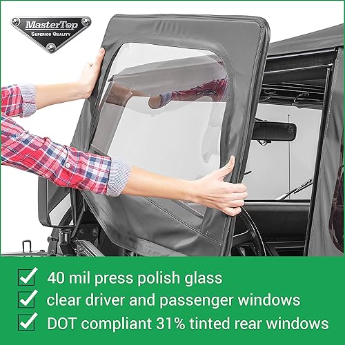Miniatura 2 de MasterTop Parte superior suave de repuesto en tela de vela de diamante negro  Se adapta a Jeep YJ Wrangler 1988-1995  Ventanas reemplazables