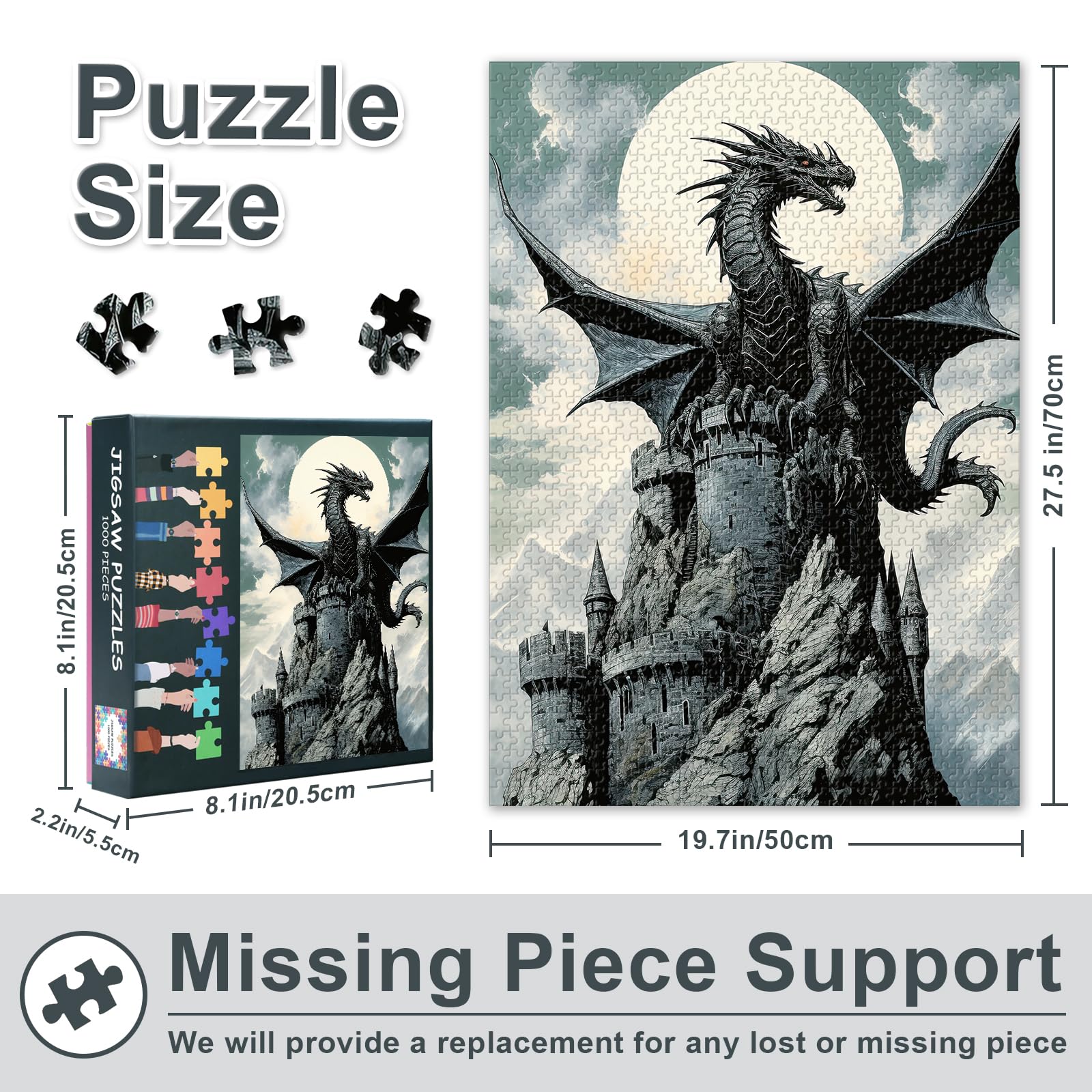 Dragon Puzzles Dragon on the Hill in the Moonlight Puzzle for Adults 1000 Pieces Fantasy Jigsaw Puzzles 1000 Pieces - Image 2