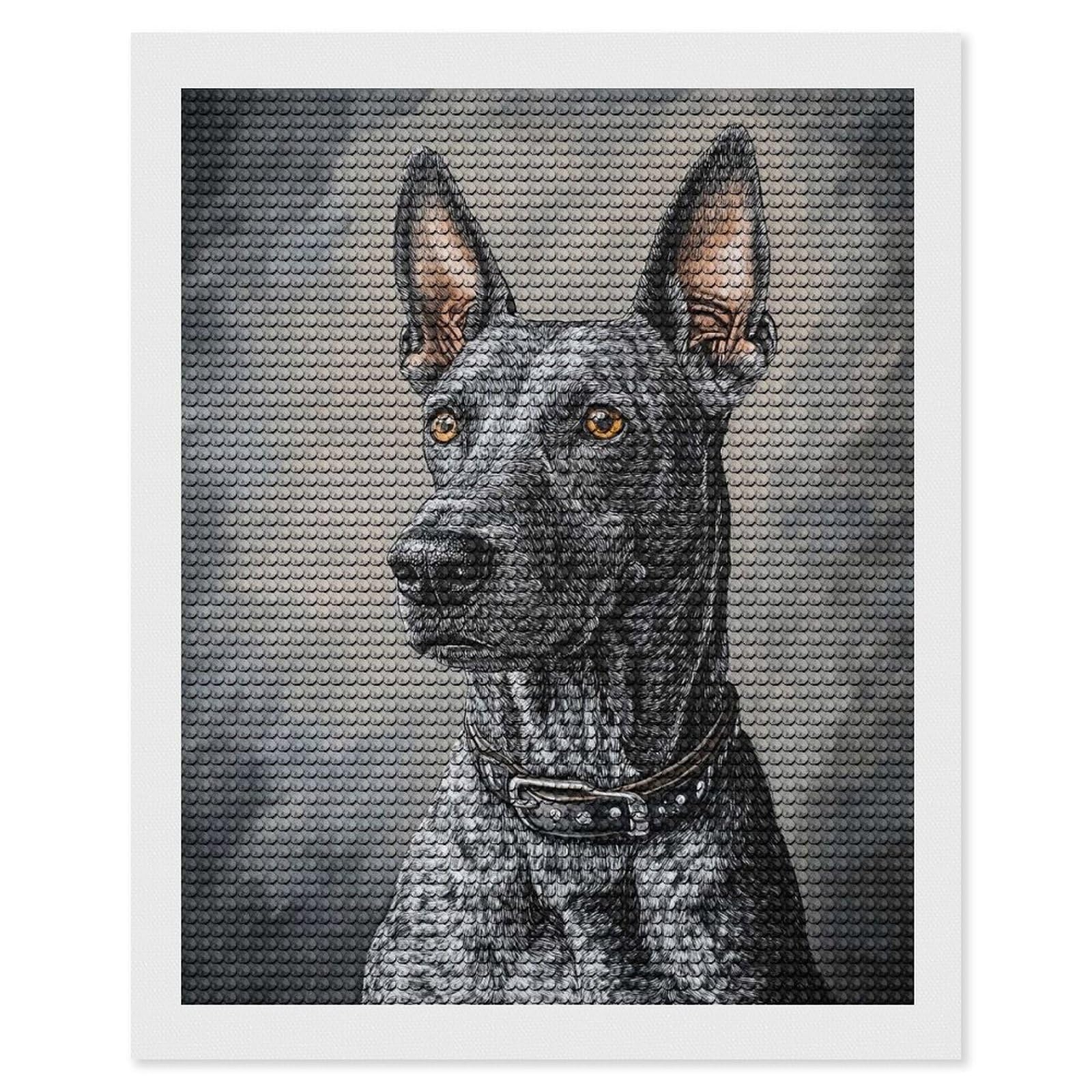 Junmoney Black and White Dog Portrait Diamond Painting Set 16"x20", Holiday Gift Idea, for Creative Relaxation, Fun Craft Experience, Vintage Style Decor