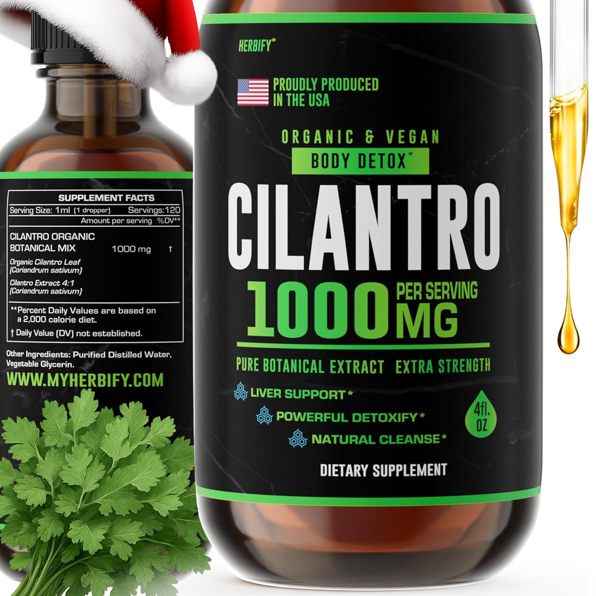Cilantro Tincture - Herbal Cilantro Supplement for Detox - Rich Source of Antioxidants - Supports Heart and Body Cleanse - Made in USA - Cilantro Extract 4 Fl Oz