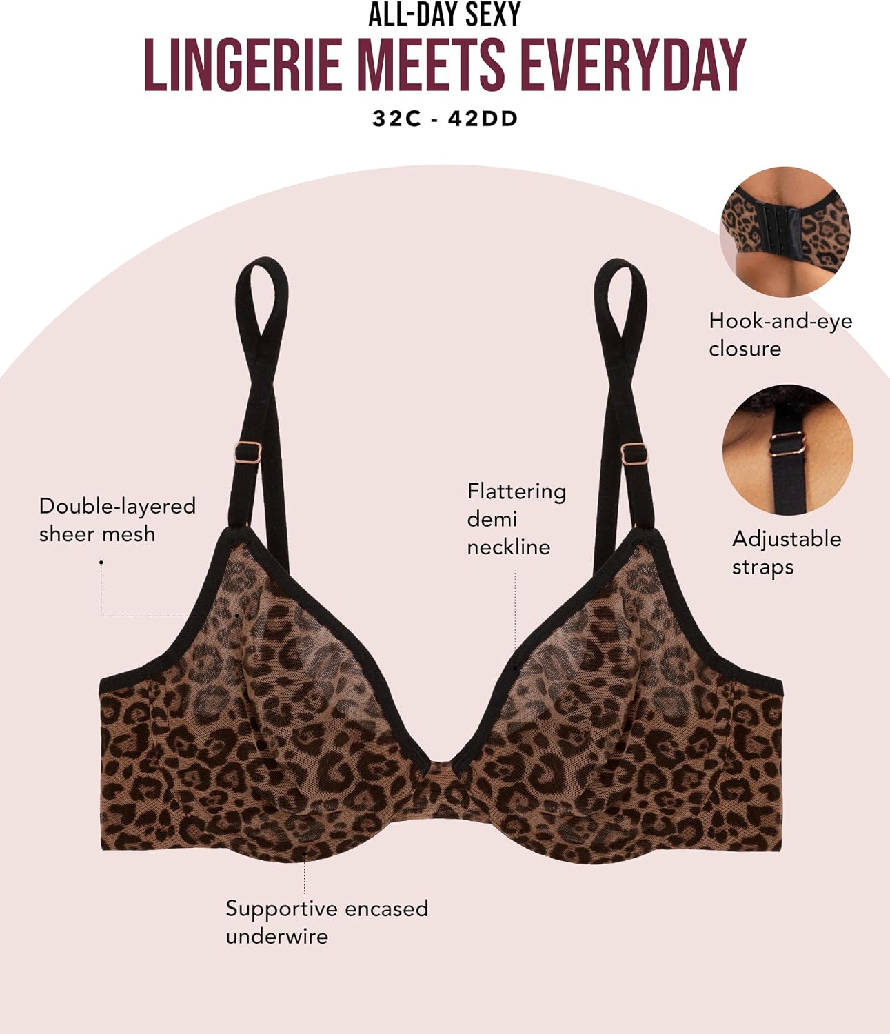 Smart & Sexy Women's Sheer Mesh Demi Underwire Bra - See Through Bras image 4