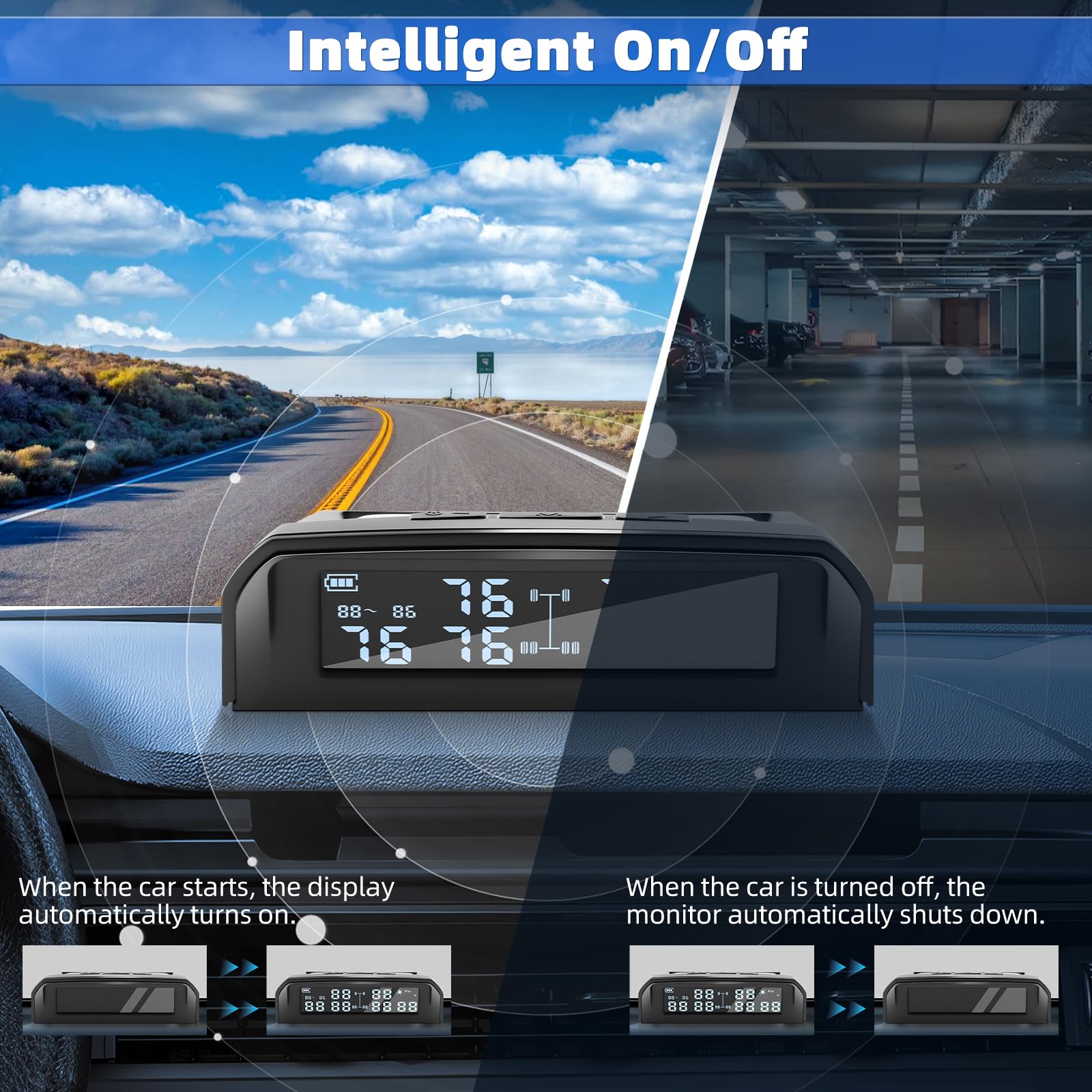 KAOLALI TPMS Sistema de Control de Presión de Neumáticos con 6 Sensores, 0,01 Bar Alta Precisión, Carga Solar y Función de Carga USB, 9,9 Bar/144 PSI Máx., 6 Modos de Alarma, para Camion RV