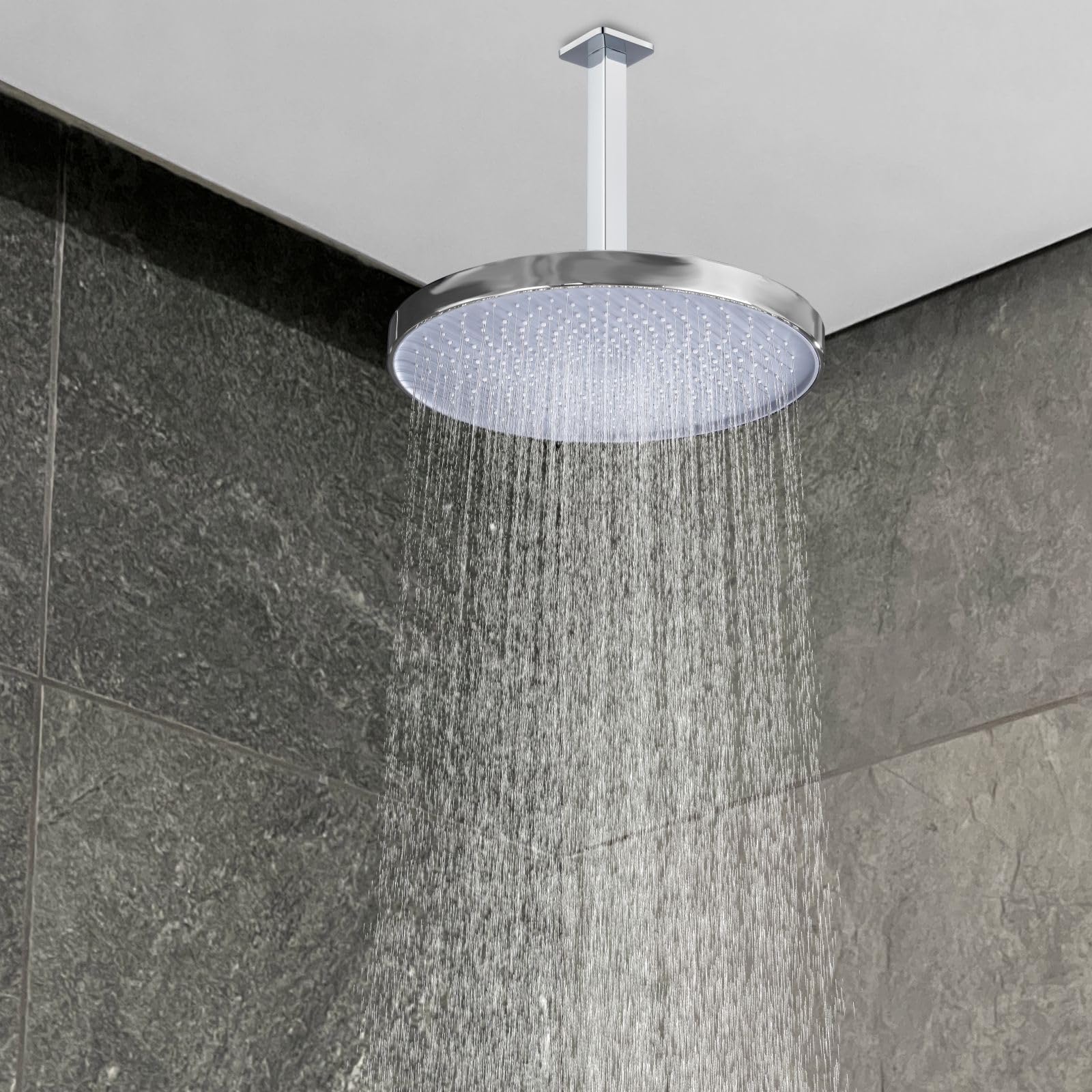 Voolan Braccio doccia con flangia, tubo doccia fisso montato a soffitto, braccio di ricambio dritto per doccia a pioggia in bagno, attacco universale 1/2 NPT (30 cm, quadrato)