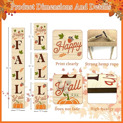 Miniatura 2 de Letrero de otoño con texto en inglés "Happy Fall" para colgar en la puerta delantera, de madera, vertical, para interiores y exteriores, para