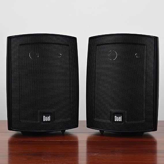 Dual Electronics LU53PB 5.25 3-Way High Performance Outdoor Indoor Wired Speakers | Effortless Set Up | Home, Pool, Patio, Garage Use | Weather Resistant | Expansive Stereo Sound Coverage | Black