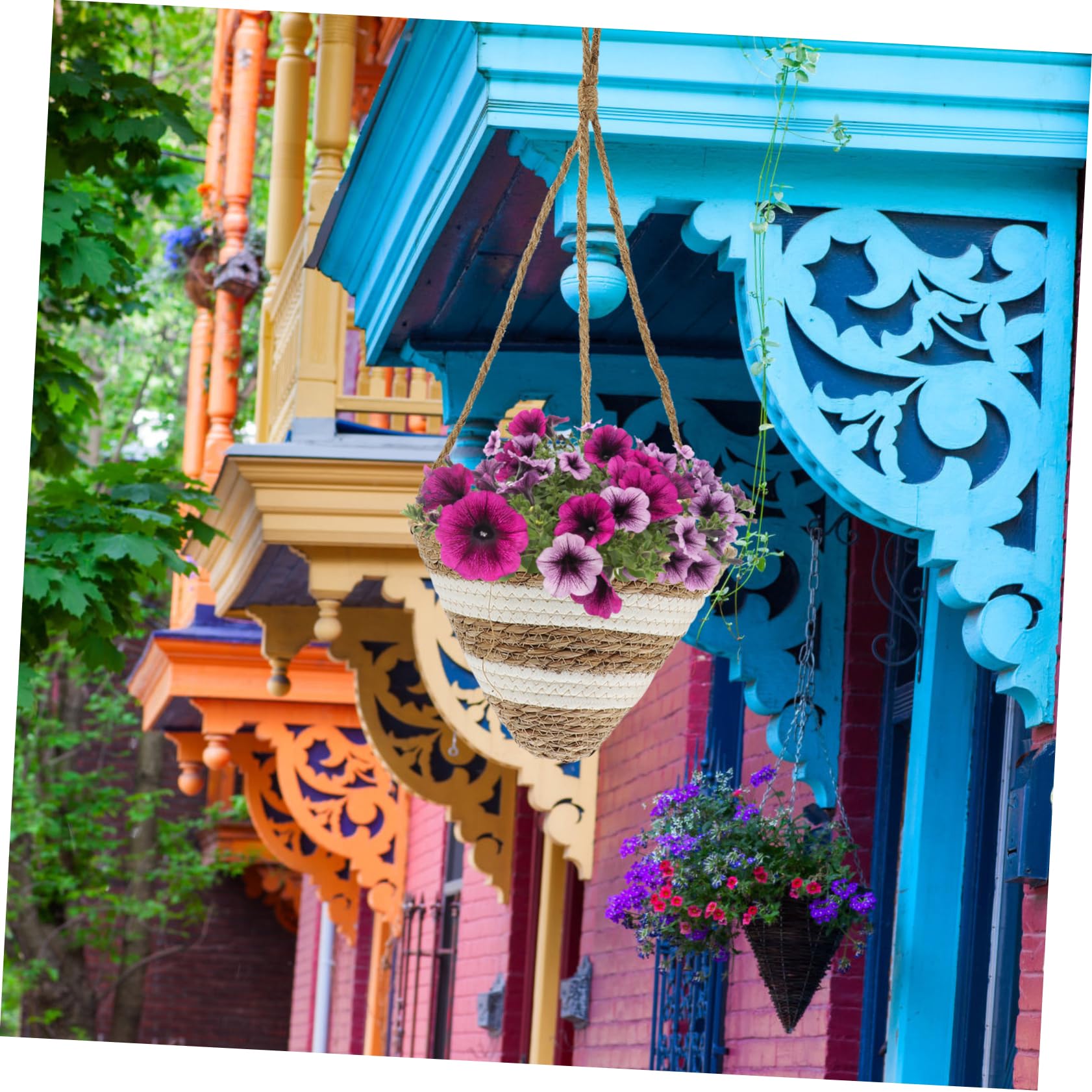 Sosoport Outdoor Hanging Planter Woven Rope Basket Small Hanging Basket for Plants