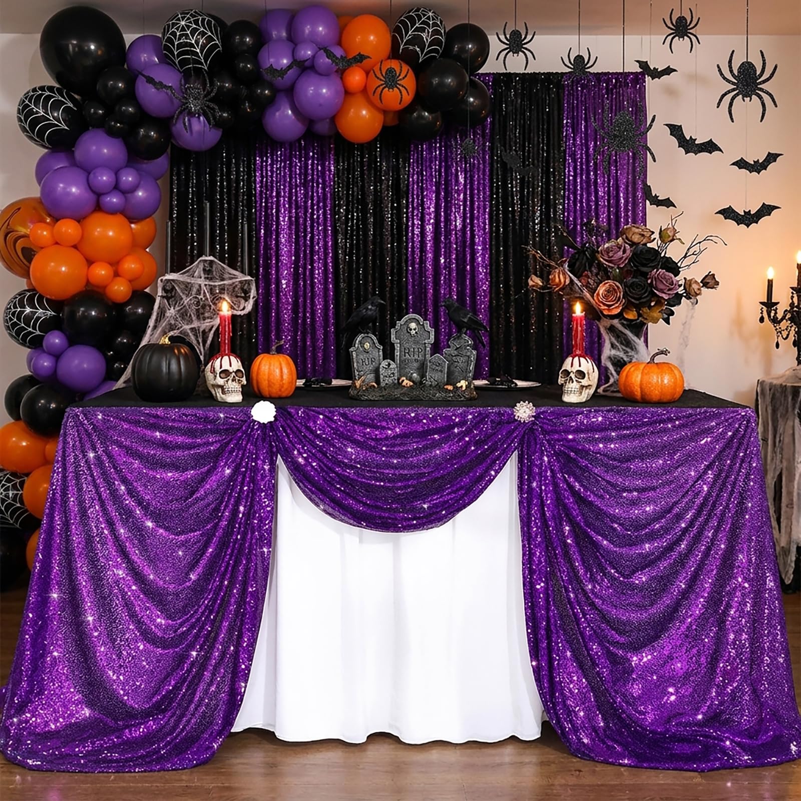 Purple Sequin Table Cloth Halloween Table Fabric Wedding Table Clothes