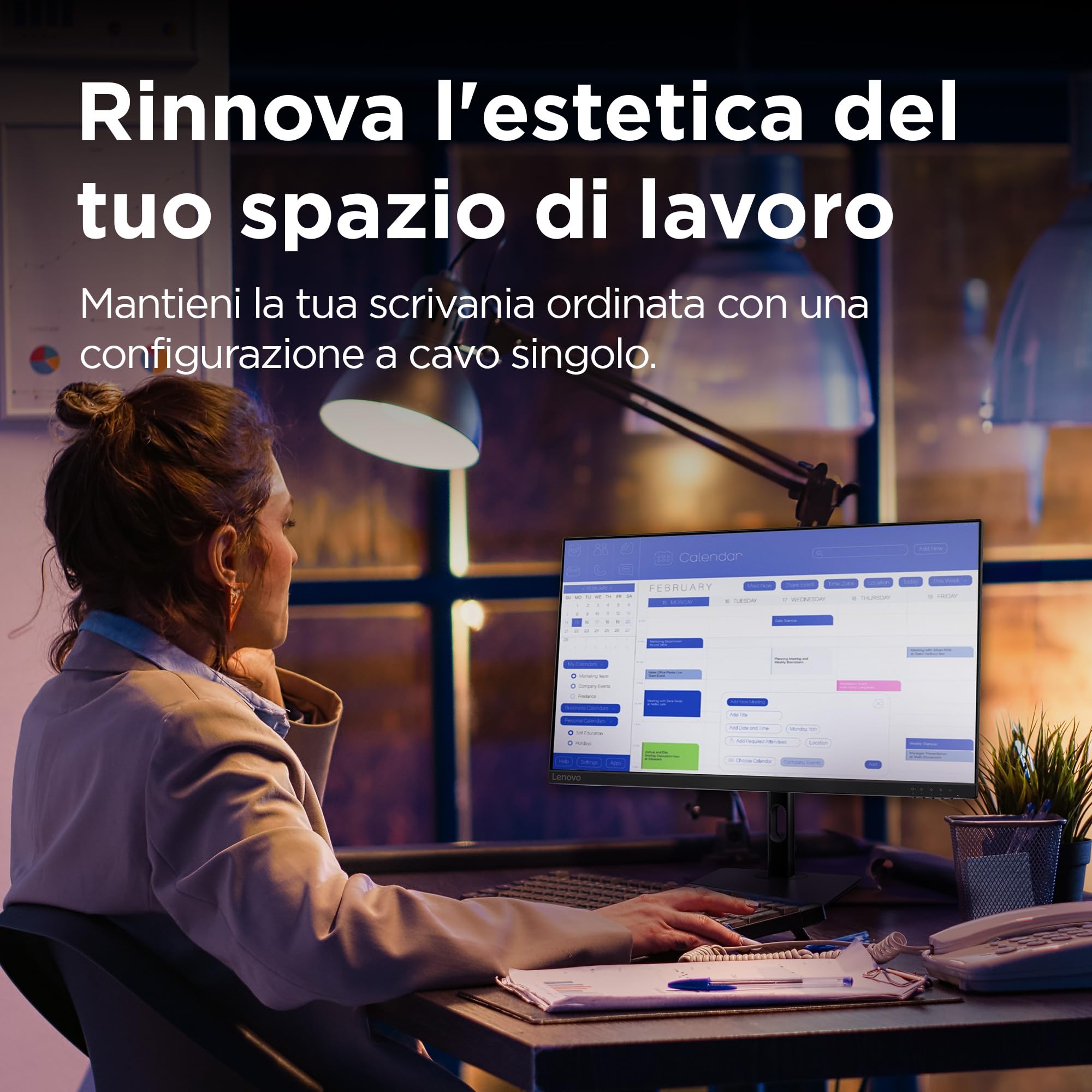 Lenovo N27p Monitor 27" UHD (3840x2160), IPS, 4ms, 60Hz, Altoparlanti integrati, Low Blue Light, Flicker free, Regolabile, HDMI, DP e USB-C