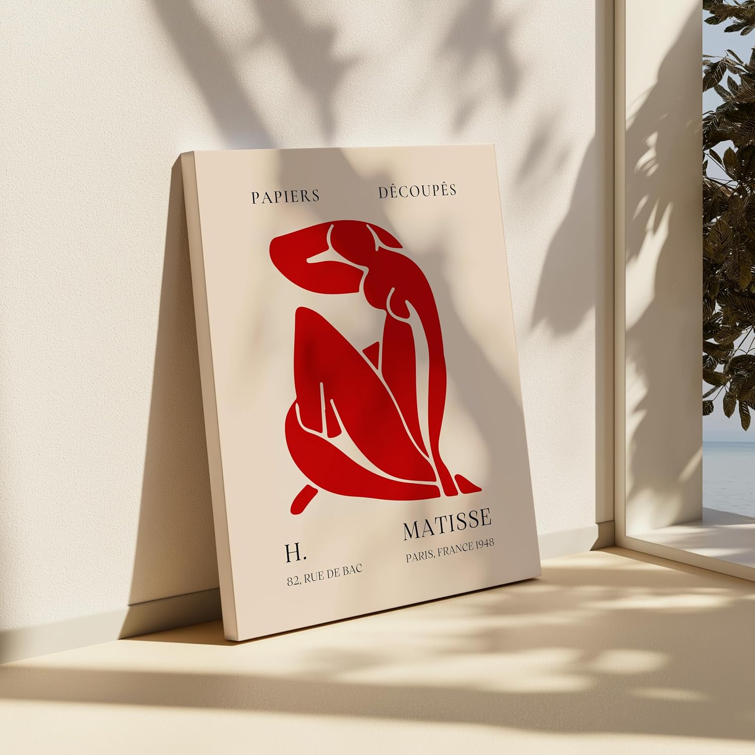 Poster Master Henri Matisse Canvas - Retro Red Nude Print - Paper Decoupes Art - Minimal Gift for Her, Women - Abstract Decor for Home, Office, Bedroom, Living Room - 8x10 STRETCHED Canvas