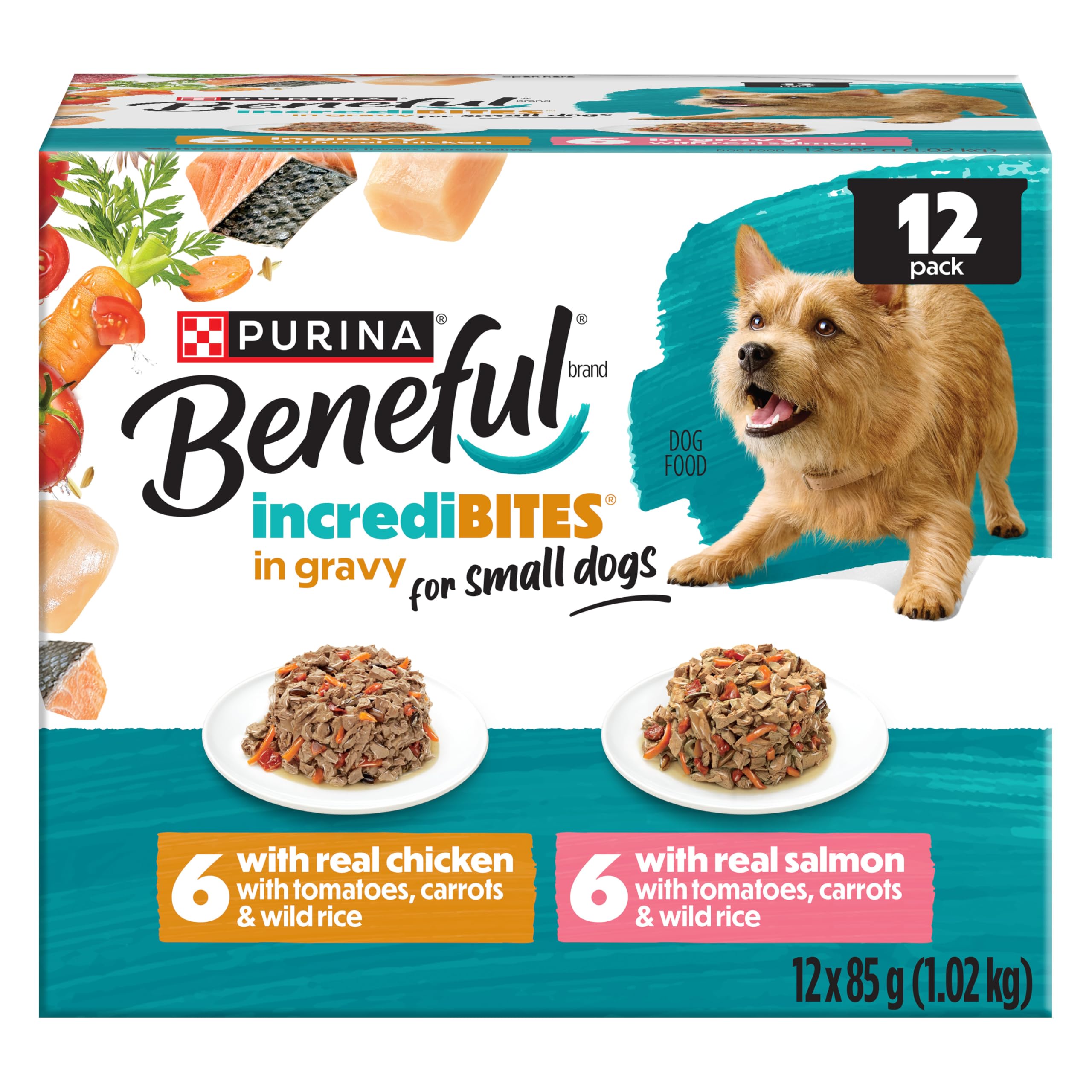 Beneful Incredibites Wet Dog Food for Small Dogs, Real Chicken & Salmon in Gravy Variety Pack - 85 g Can (12 Pack) image 2