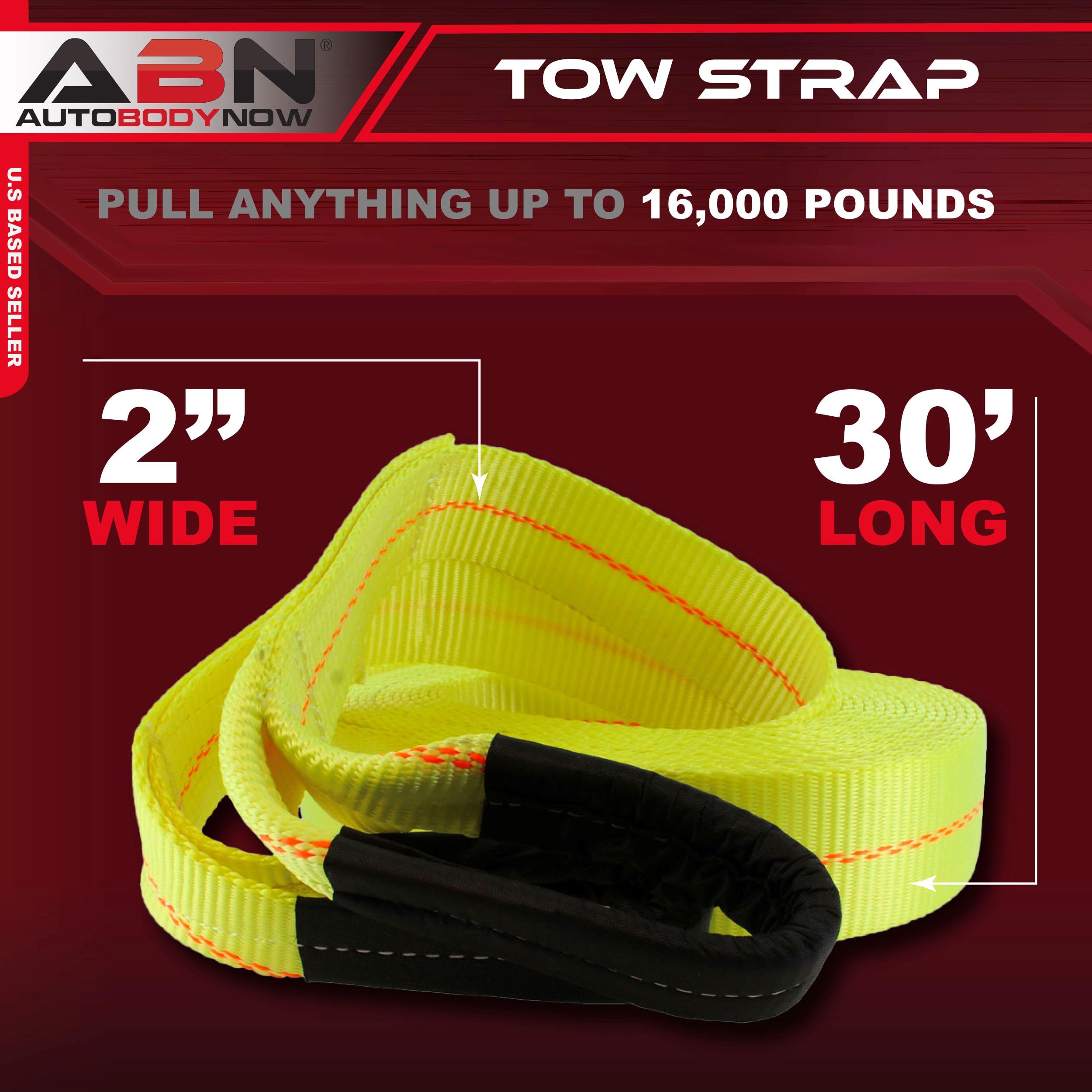 Cinghia Di Traino Resistente 5,1 Cm X 6,1 M - 9,1 Ton Di Resistenza Alla Rottura - Fune Recupero 4x4 Con Occhielli Rinforzati Per SUV, Camper, Auto - Arancione