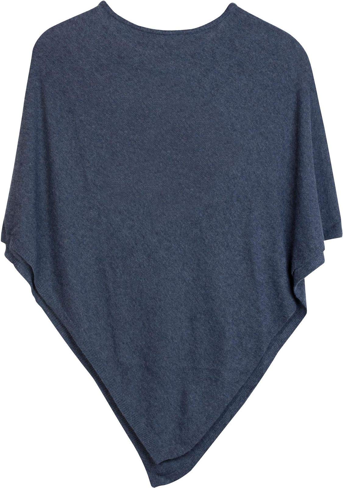 styleBREAKER soft fine knit poncho in plain, round-neck, ladies 08010042, Colour:Blue