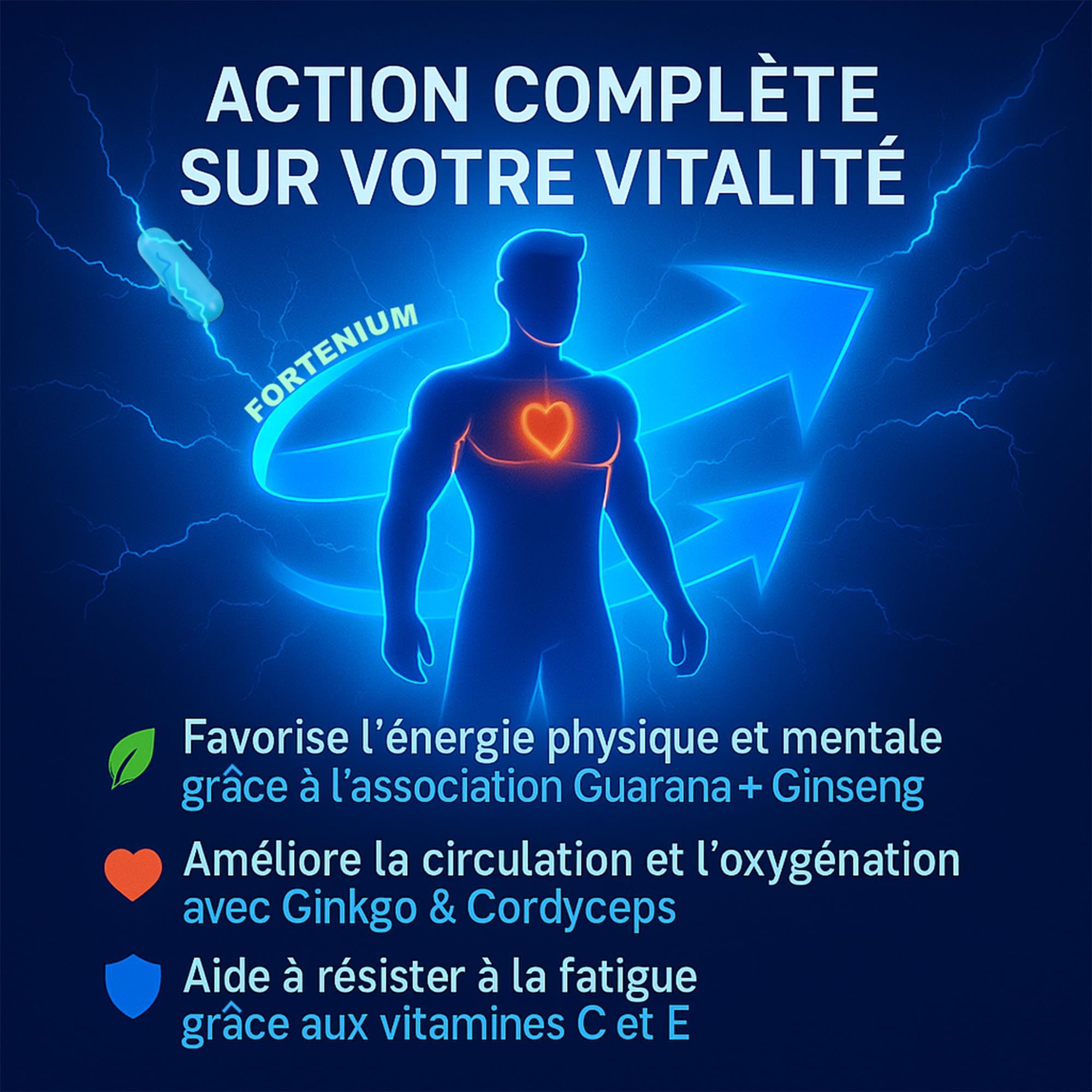 Formule améliorée Homme - Virilité énergie Masculine/Tonifiant Intense pour Homme/Performances et endurance / 10 gélules pour Circulation Sanguine/MACA PANAX GINSENG/FORTENIUM ataï