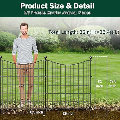 Miniatura 10 de 5 paneles con cerradura, valla decorativa de jardín al aire libre para patio, 32 pulgadas de alto x 12 pies de largo, barrera de animales a prueba