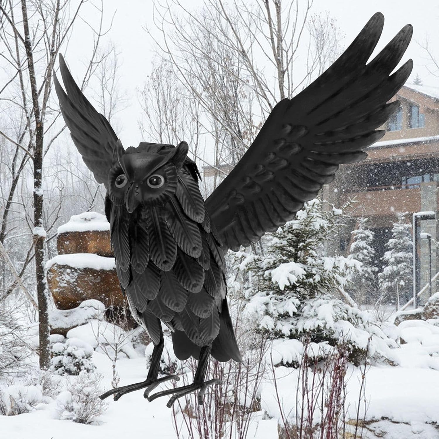 Natelf Solar Owl Decoy Sculptures & Statues Halloween Decoration, Standing Metal Bird Deterrent to Scare Birds Squirrels Away for Outdoor Garden Yard Patio, Black - Image 9