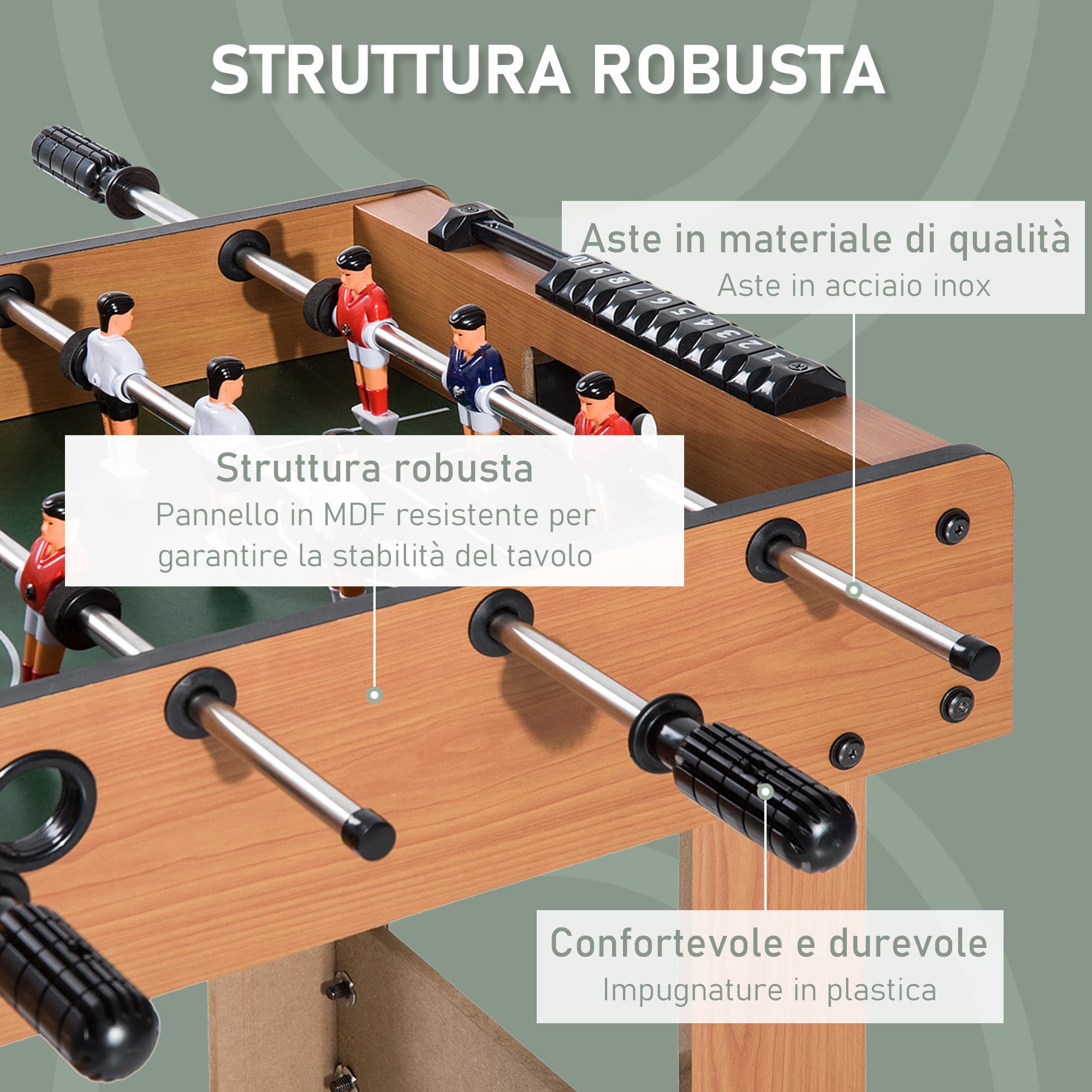 HOMCOM Calcio Balilla Professionale per Bambini e Adulti Aste 92x46x78cm | in Legno, MDF