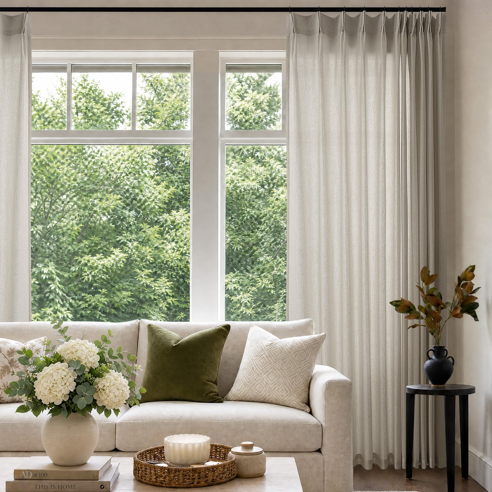 DUKIYO Semi Sheer Pinch Pleated Curtains 120 Inch Long 72 Inch Wide Linen