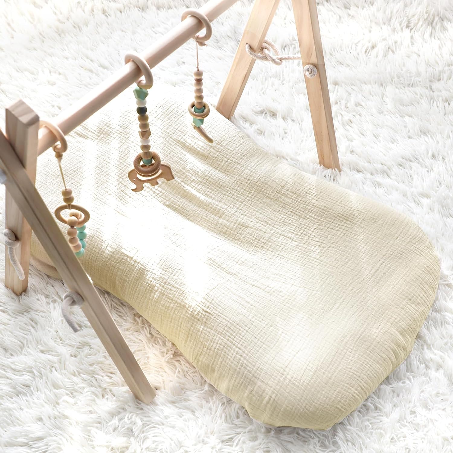 Hooyax Baby Lounger Cover 2 Pack - 100% Muslin Cotton Newborn Lounger Pillow Covers Only, Soft Breathable Infant Lounger Cover with Reinforced Stitching, Fits Most Standard Baby Loungers (Green Wheat) image 5