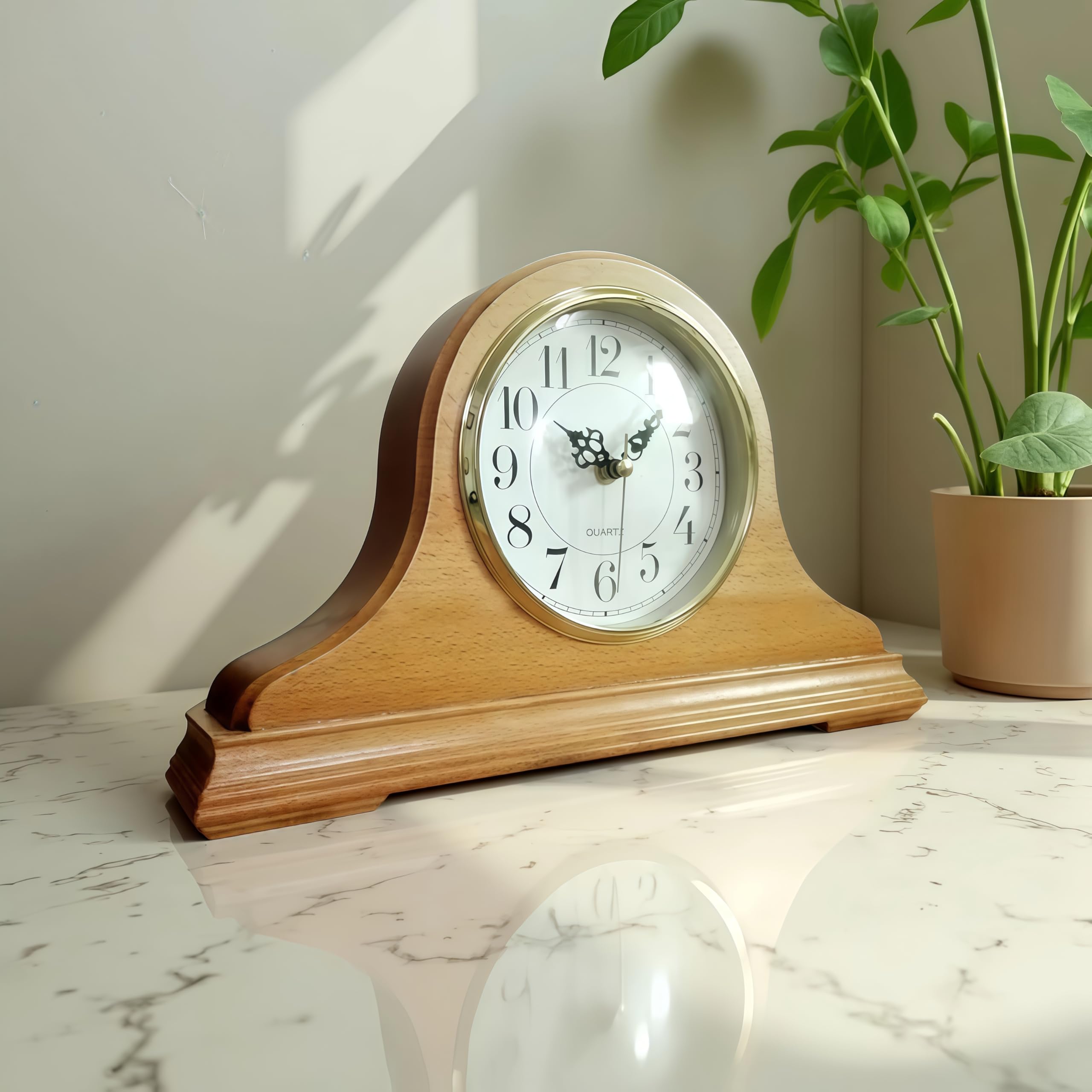 Zegar kominkowy z litego drewna vintage cichy zegar płaszczowy na baterie do wystroju salonu, zegar stołowy retro