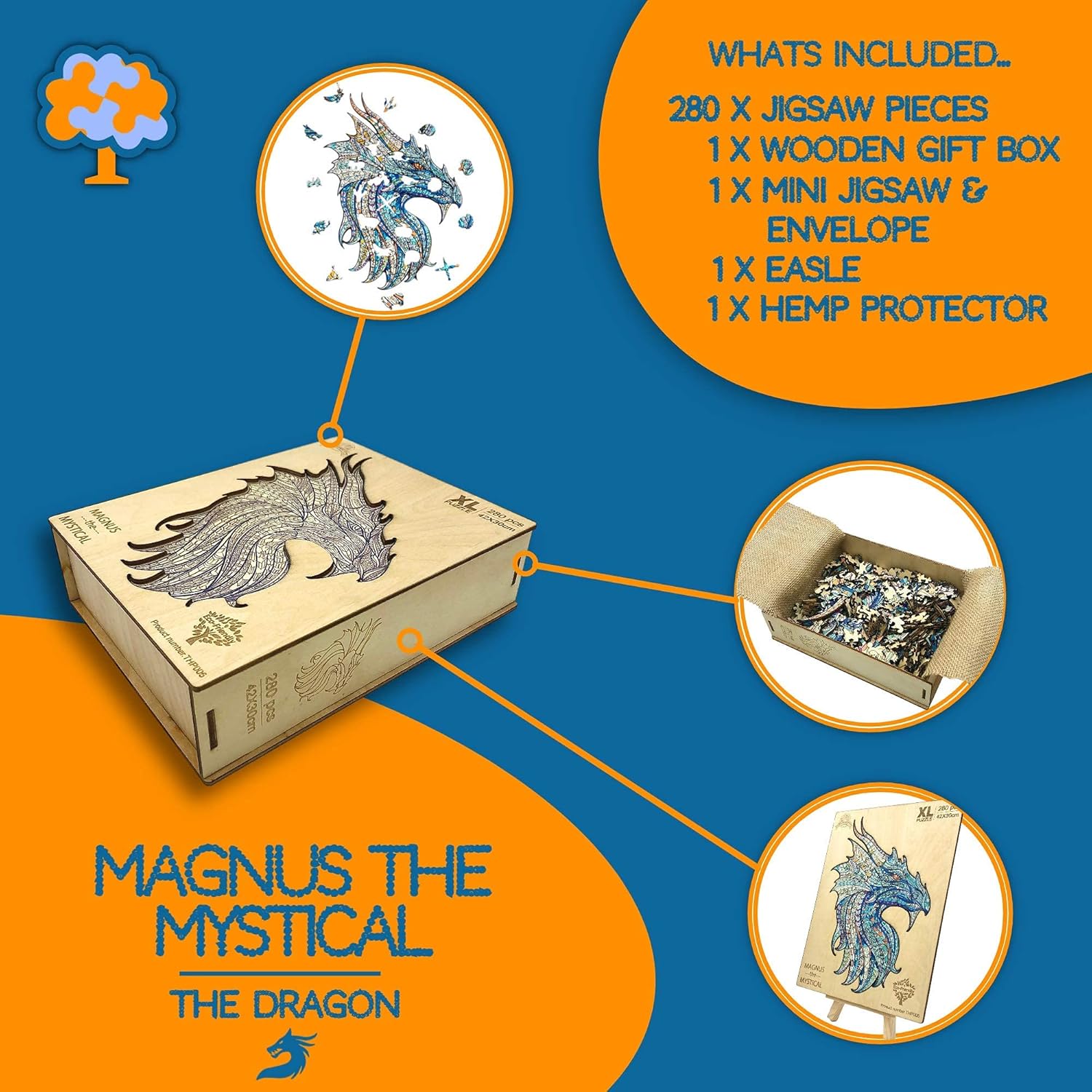 Wooden Jigsaw Puzzle XL 280 Piece (42x30cm) – Dragon Wood Puzzle for Adults Presented in Wooden Gift Box by The Puzzled Tree - Image 4