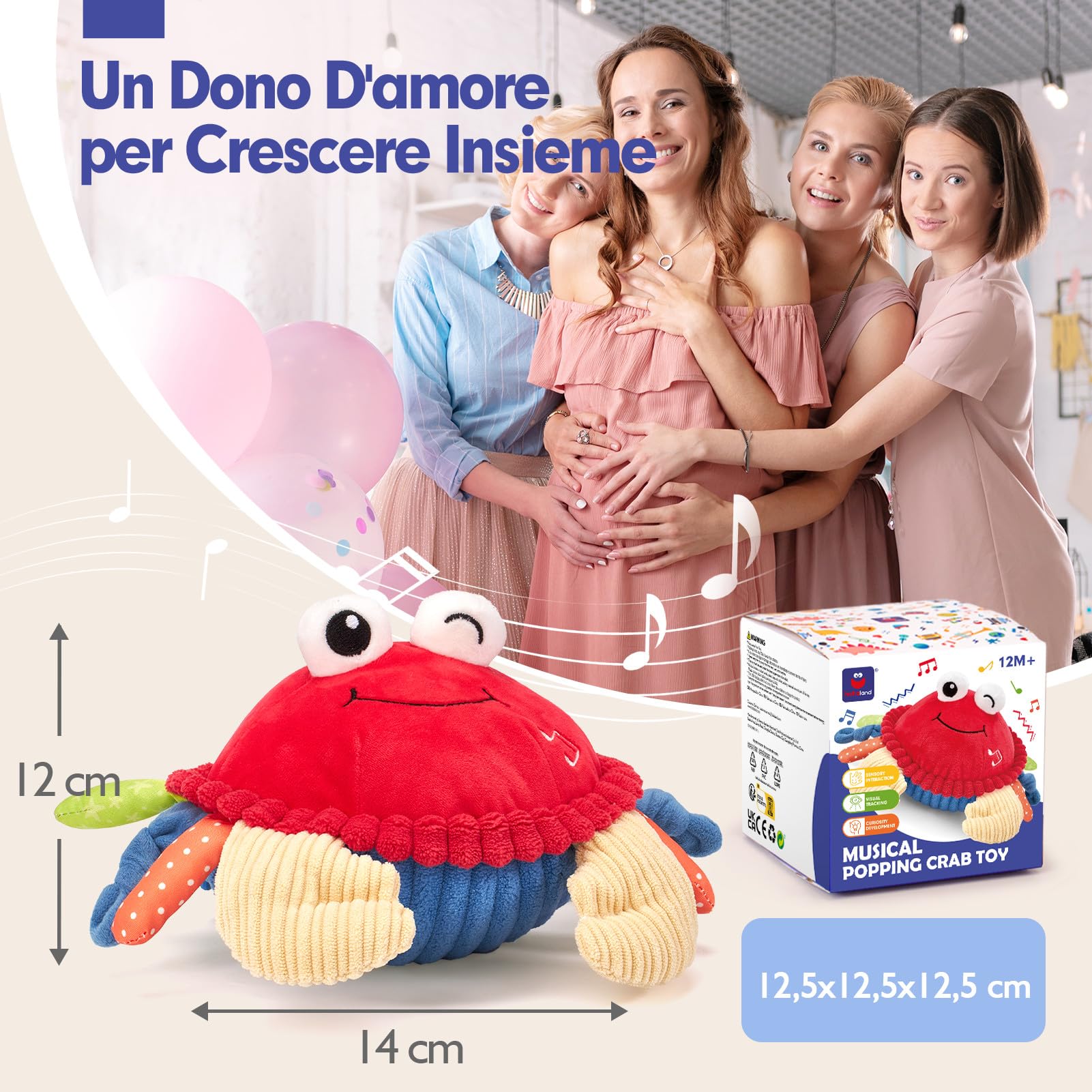 hahaland Giochi Neonato 6 Mesi Granchio Interattivo - Peluche Musicale Giocattolo Gattonare Giochi Bambini 1 Anno - Regalo Neonato per 6 9 12 Mesi