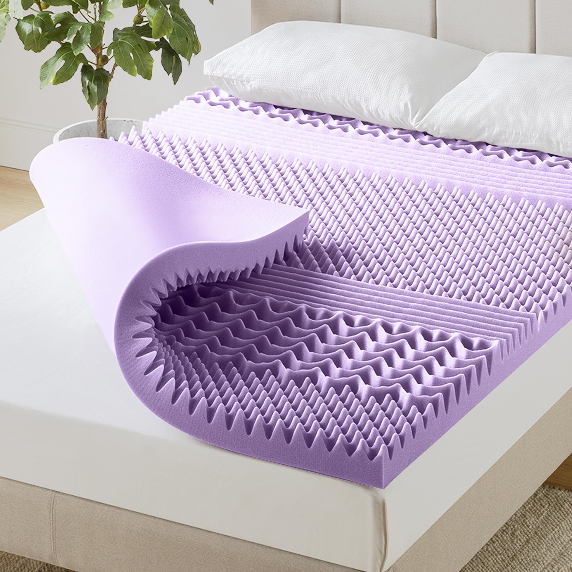 Mellow 3 Inch 7-Zone Memory Foam Mattress Topper, Soothing Lavender Infusion, Queen