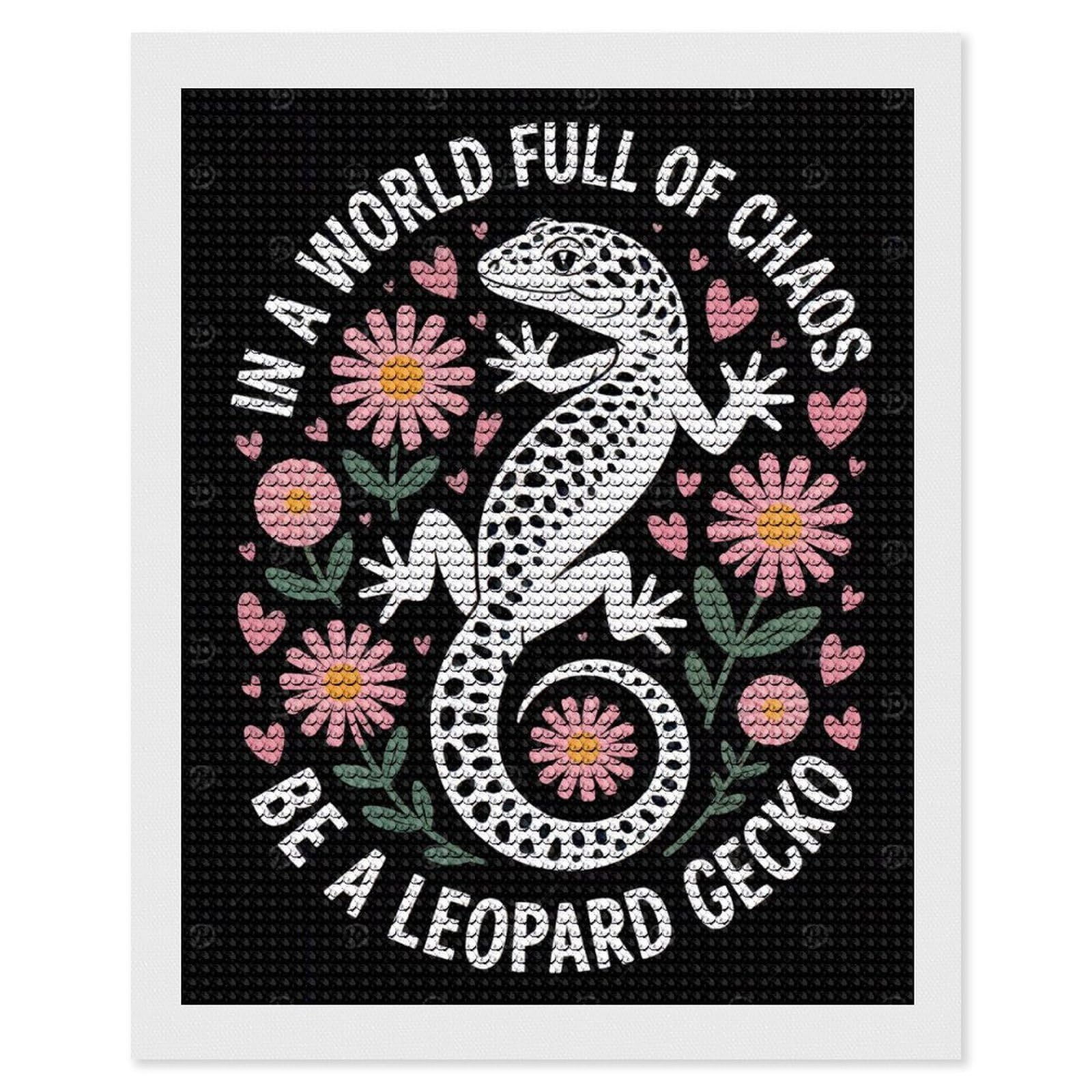 Junmoney Leopard Gecko in A Chaotic World Diamond Art Canvas 16"x20", for Adults, Pleasing Wall Art Project, Modern Decor, Gift Idea, Nice Detail and Sparkle