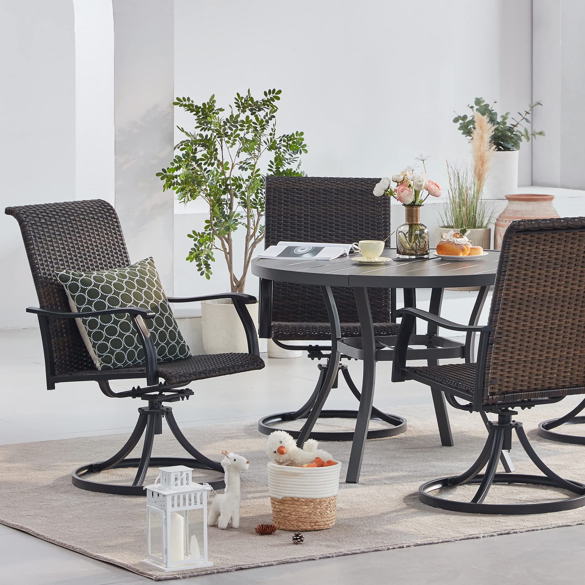 VICLLAX Round Patio Table with Adjustable Umbrella Hole, All Weather Outdoor Round Dining Table for Lawn Garden, 42"x 28" Grey Wood-Like