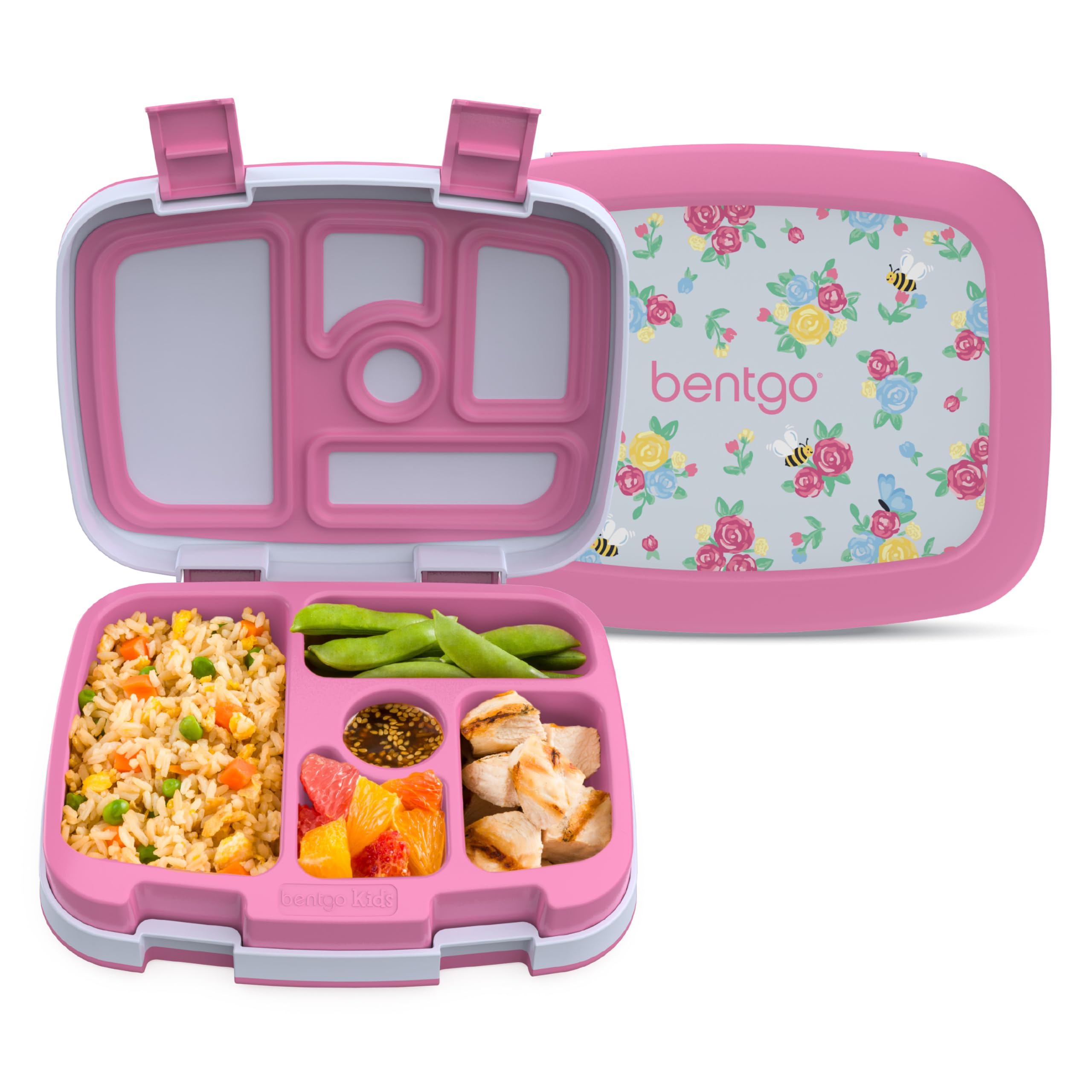 Bentgo Kids Prints Leak-Proof, 5-Compartment Bento-Style Kids Lunch Box - Ideal Portion Sizes for Ages 3-7, Durable, Drop-Proof, Dishwasher Safe, PFAS- &amp; BPA-Free Materials (NEW Blooming Floral)