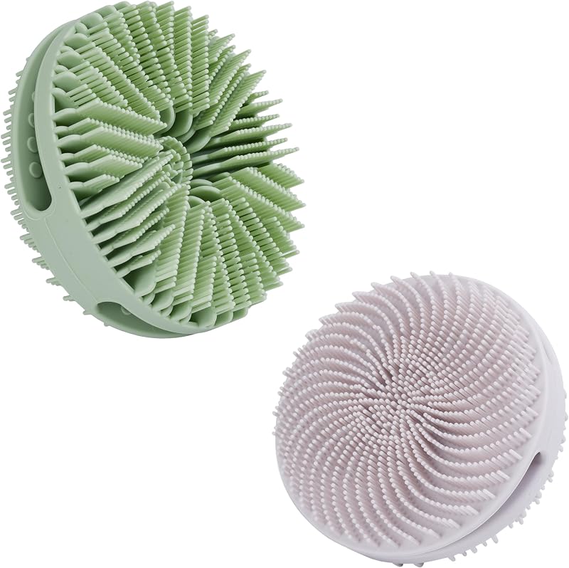 MtBoi Escova de Silicone para Banho e Corpo, Cinza e Verde, Pacote com 2