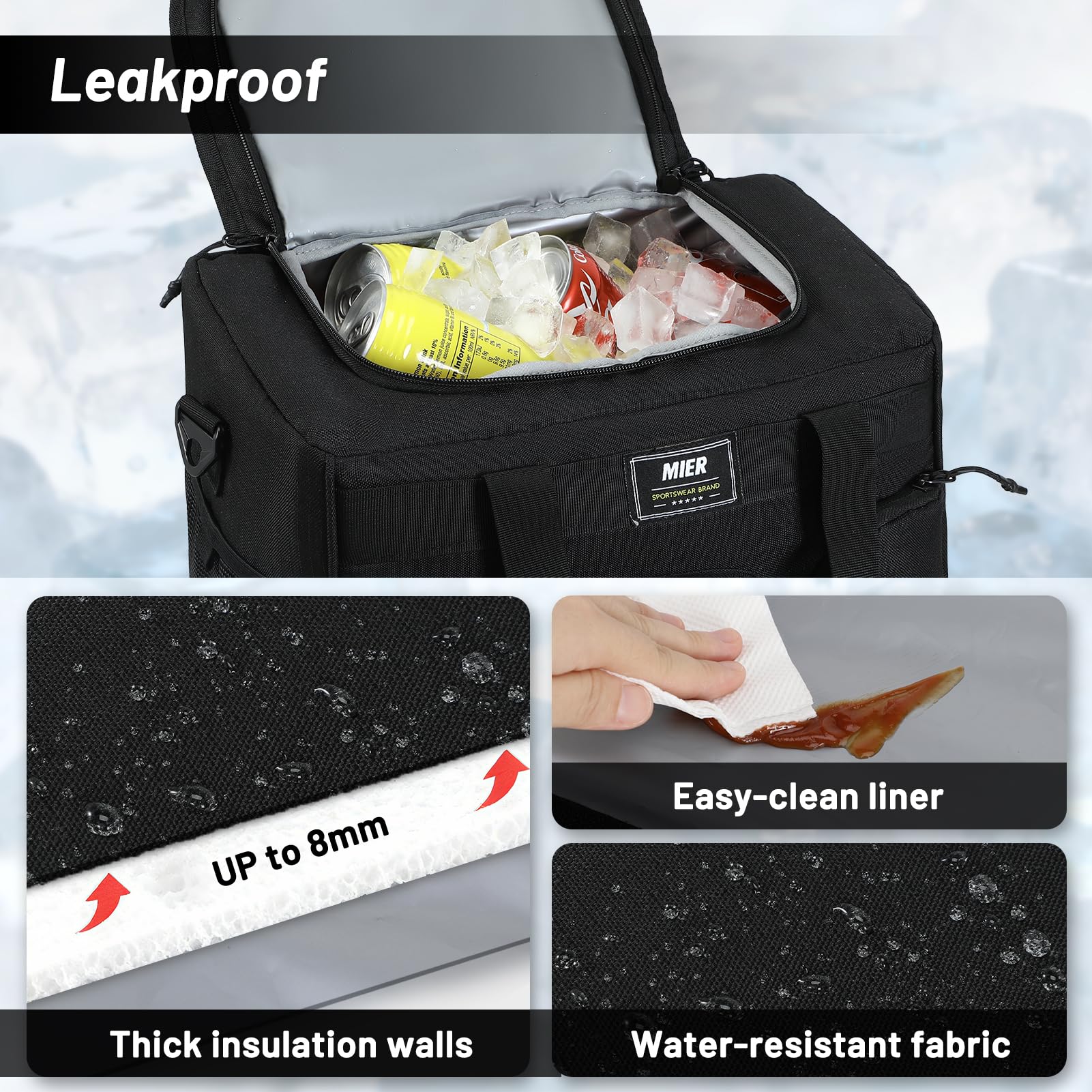 MIER Isolierte Lunchtasche für Männer und Frauen, 30 Dosen, 45 Dosen mit Klappdeckel, 18 l, 30 l, mehrere Taschen