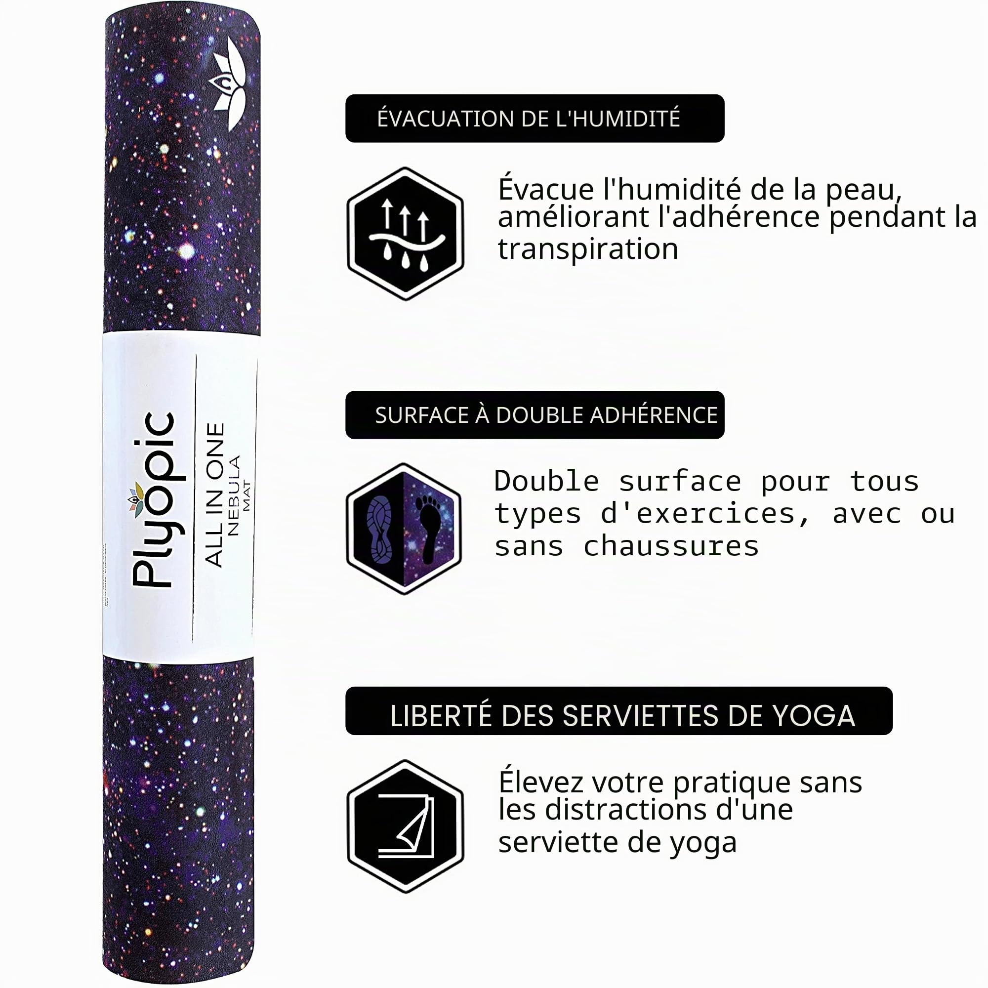 Plyopic Tapis de Hot Yoga All-In-One | Tapis/Serviette Antidérapant | Idéal pour Yoga Actif, Pilates, Exercice, Fitness, Chaud et Bikram